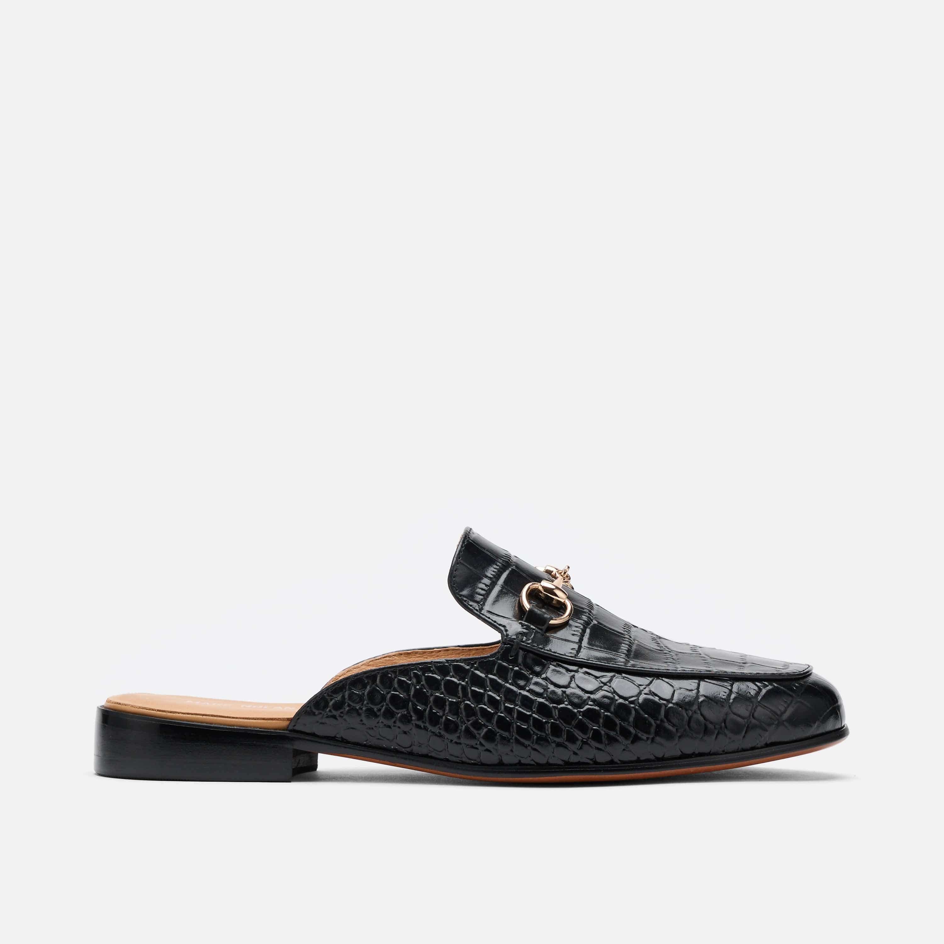 Ms. Del Sol Black Croc Loafer Mule