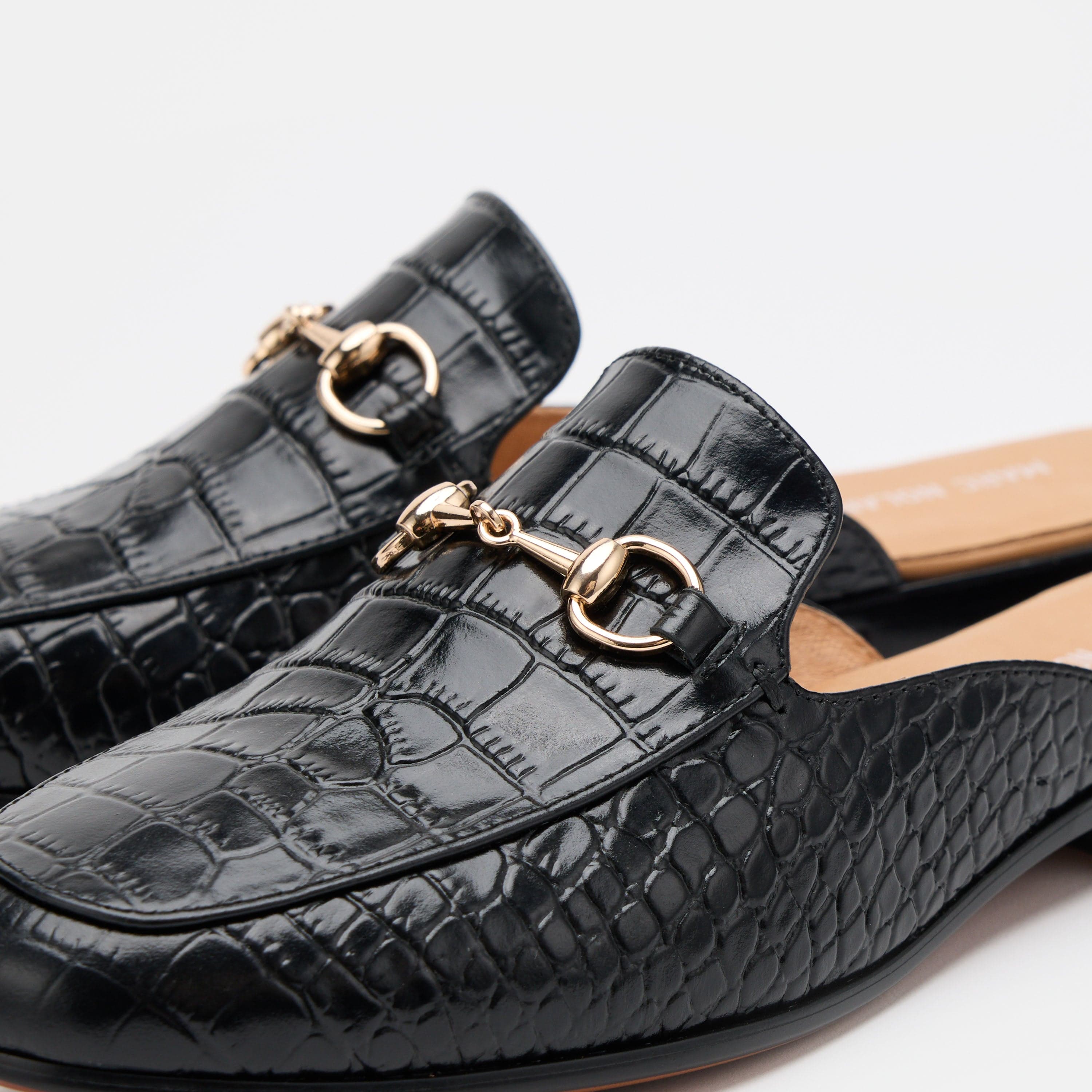 Ms. Del Sol Black Croc Loafer Mule