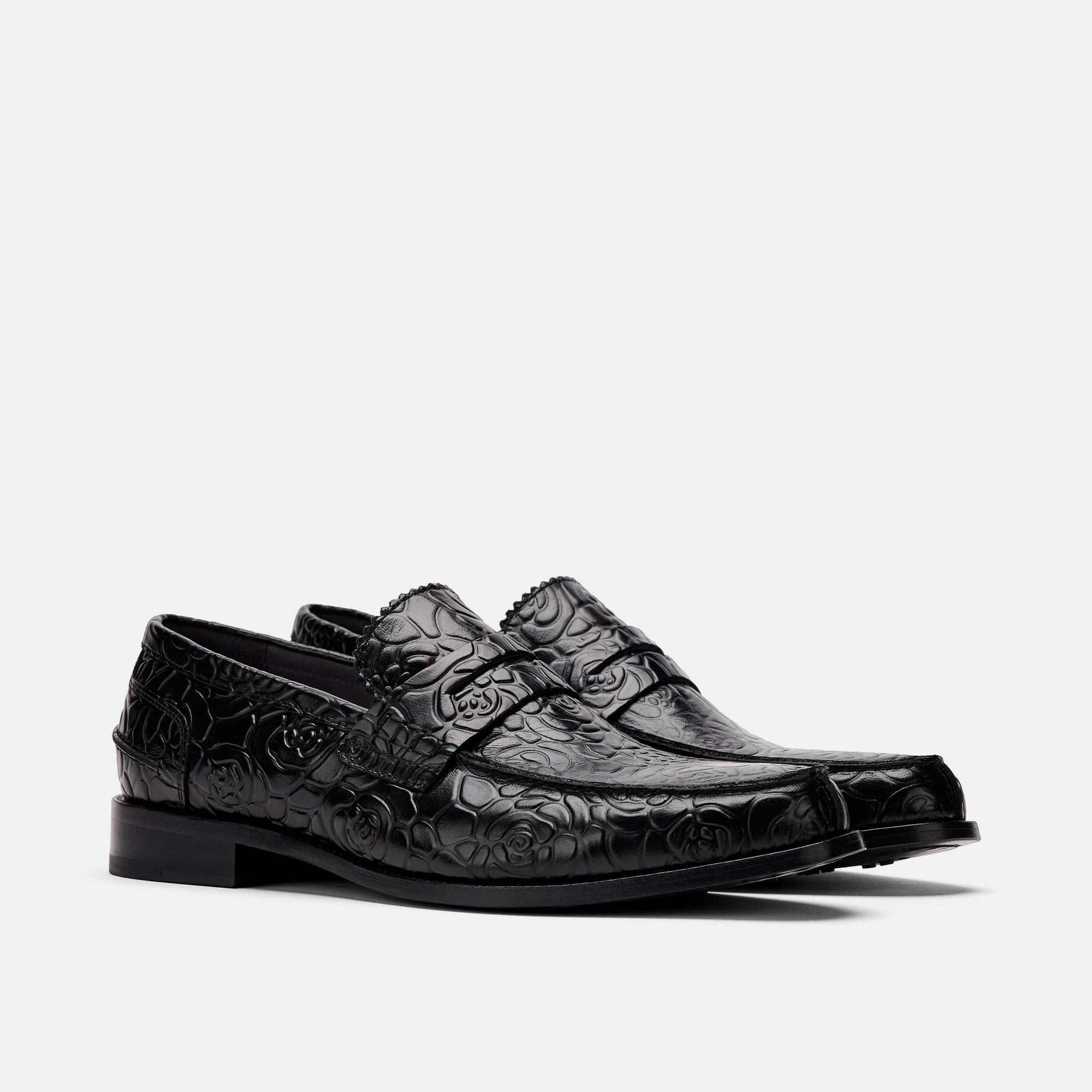 Abe Black Floral Penny Loafers