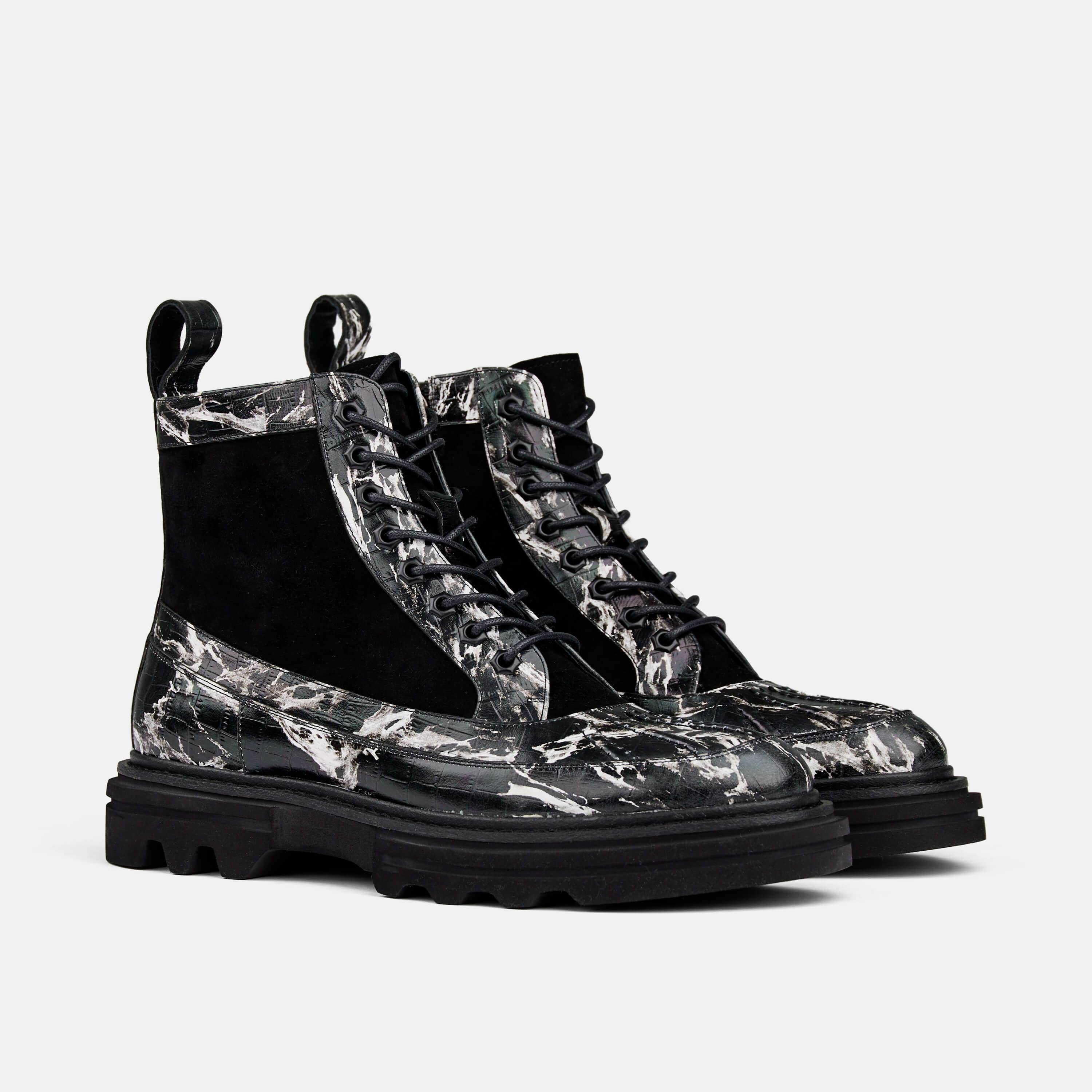 Odin Black Marble Combat Boots