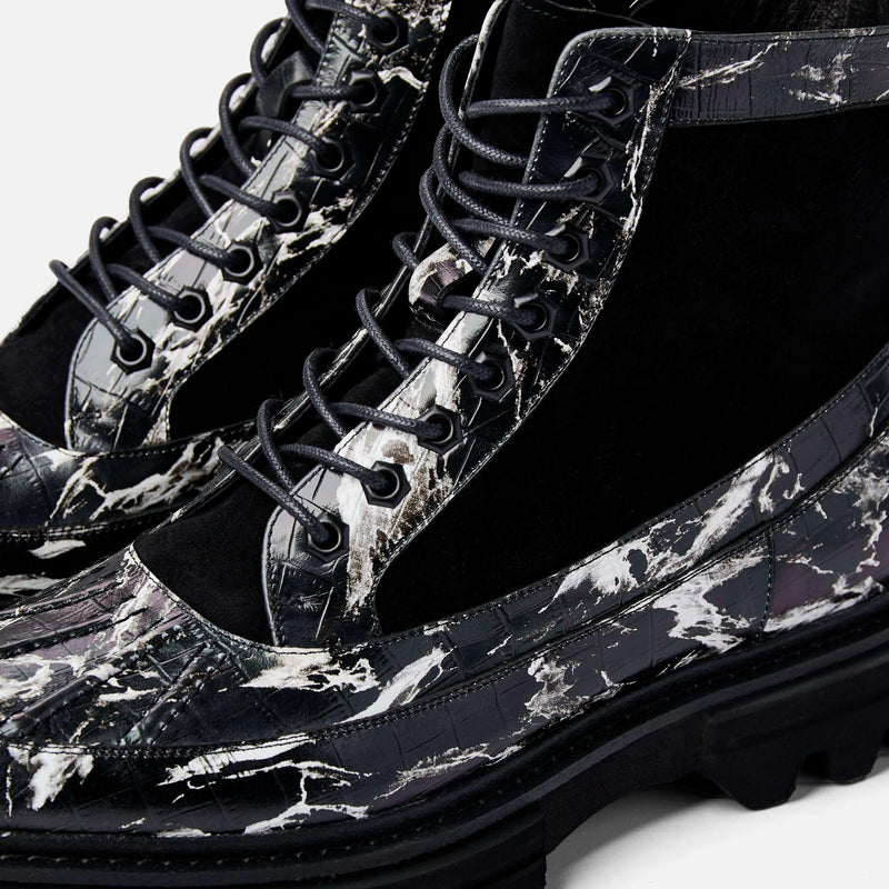 Glossy black combat boots best sale