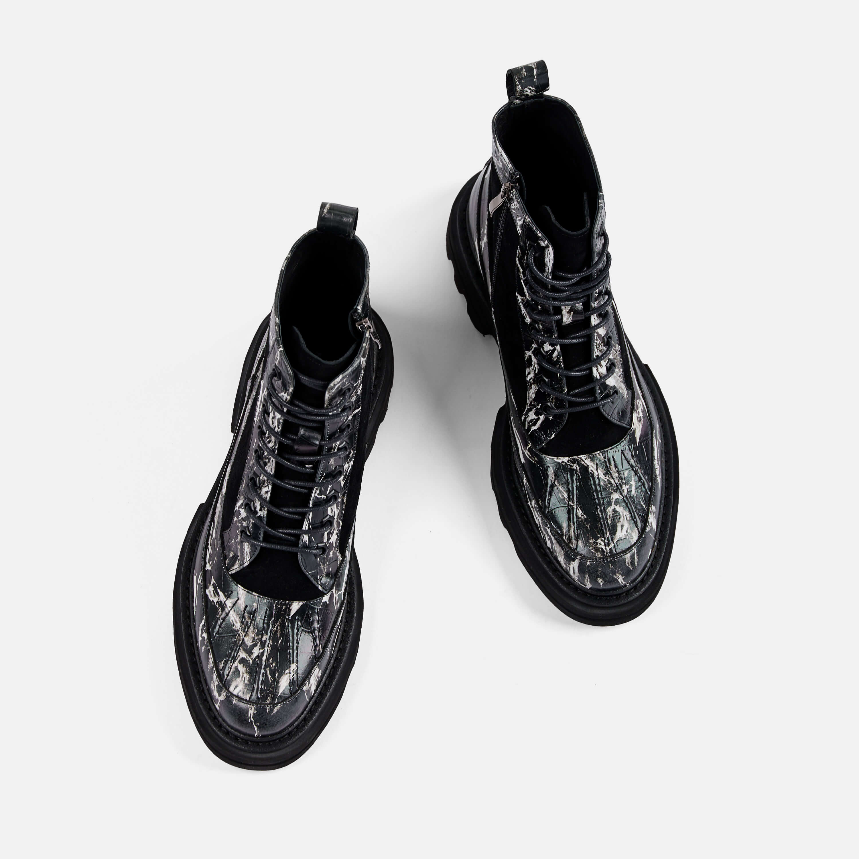 Odin Black Marble Combat Boots