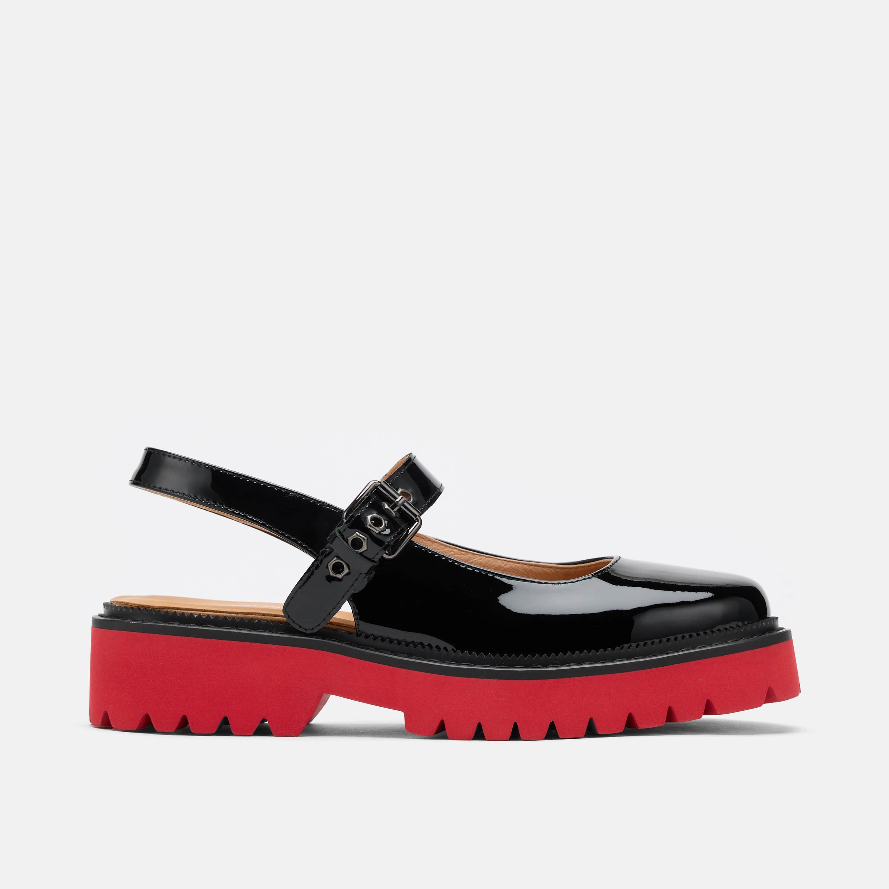 Luna Black/Red Leather Mary Jane Lug Slingbacks