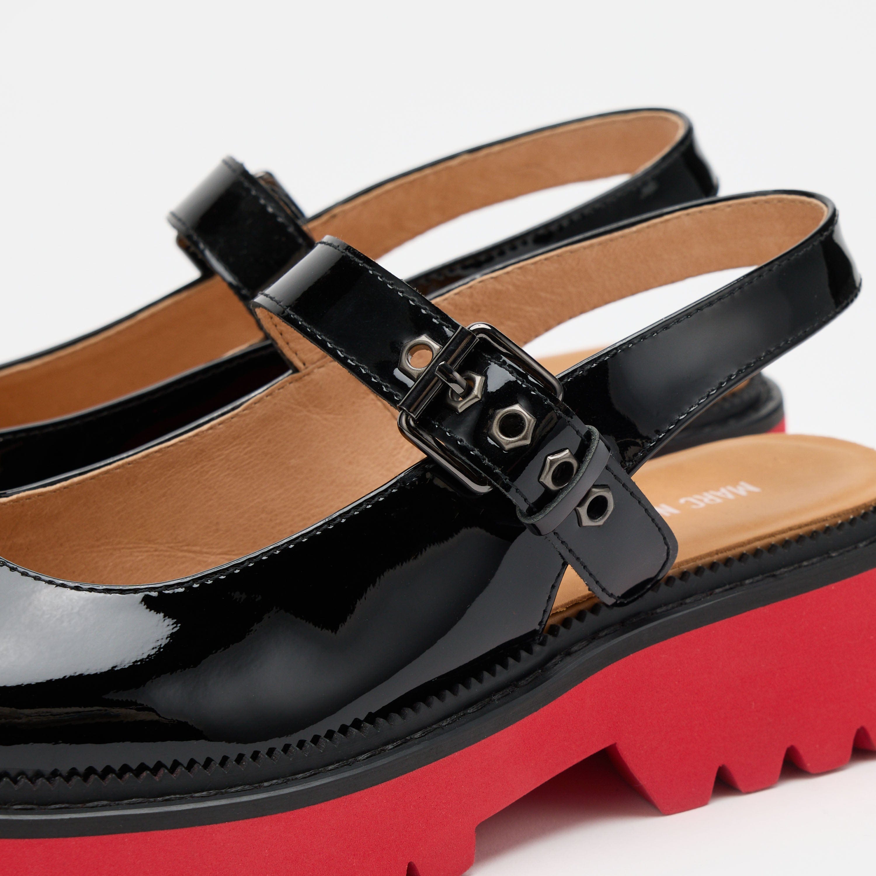 Luna Black/Red Leather Mary Jane Lug Slingbacks