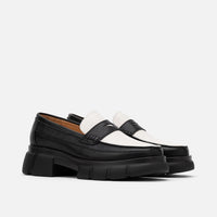 Ms. Calum Black/White Pebble Leather Penny Loafers