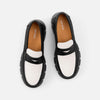 Ms. Calum Black/White Pebble Leather Penny Loafers