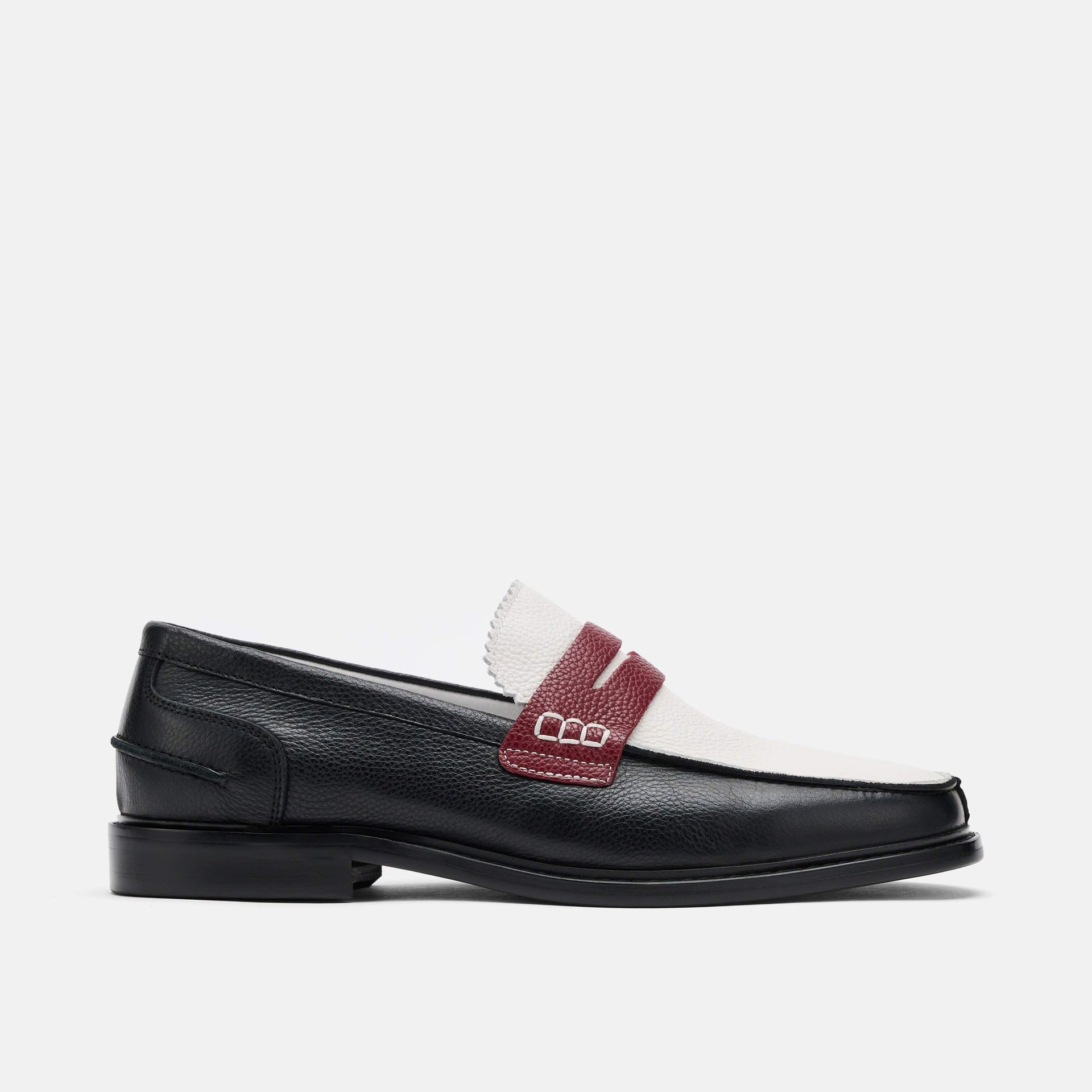 Calum Black White Red Leather Penny Loafers