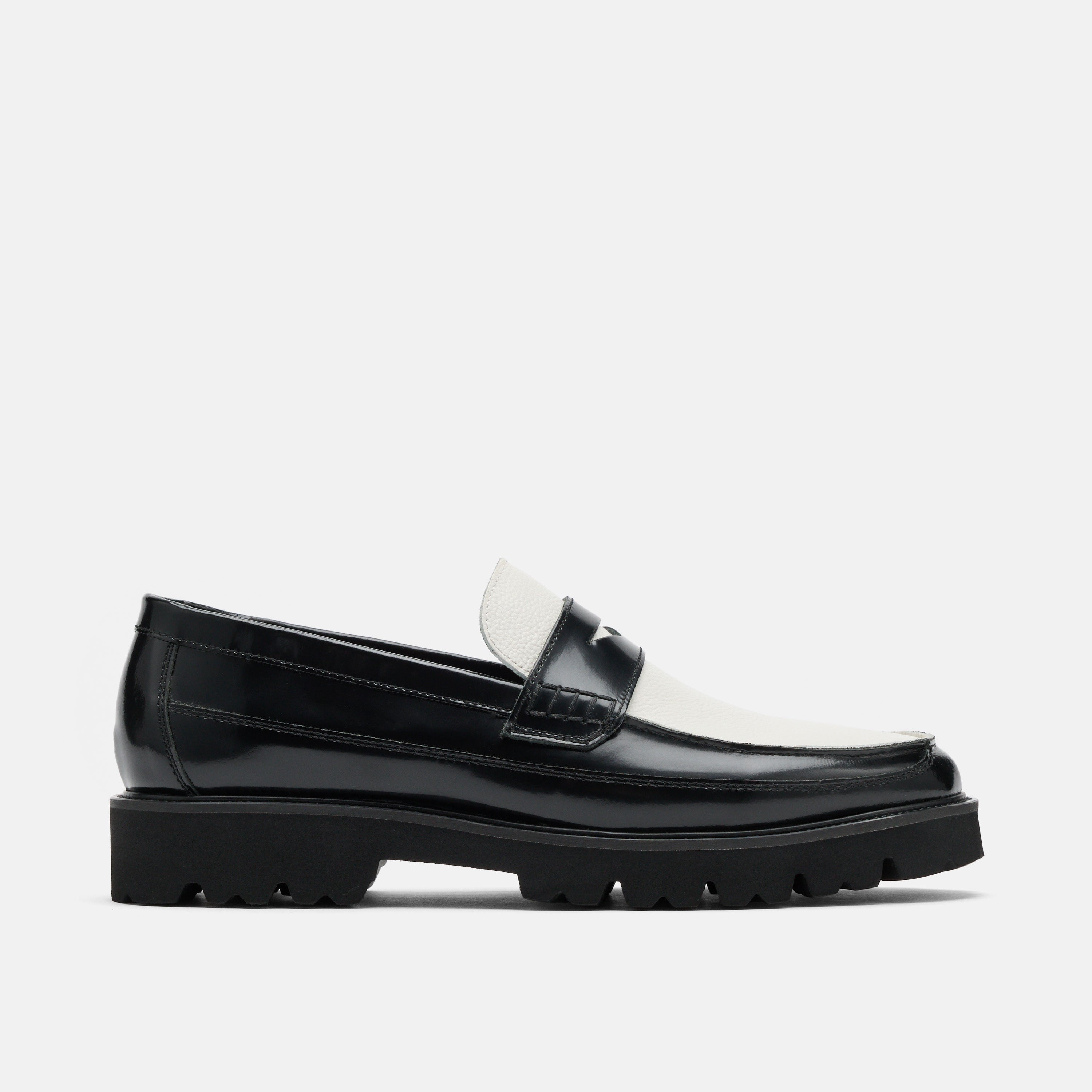 Adler Black/White Leather Lug Penny Loafers