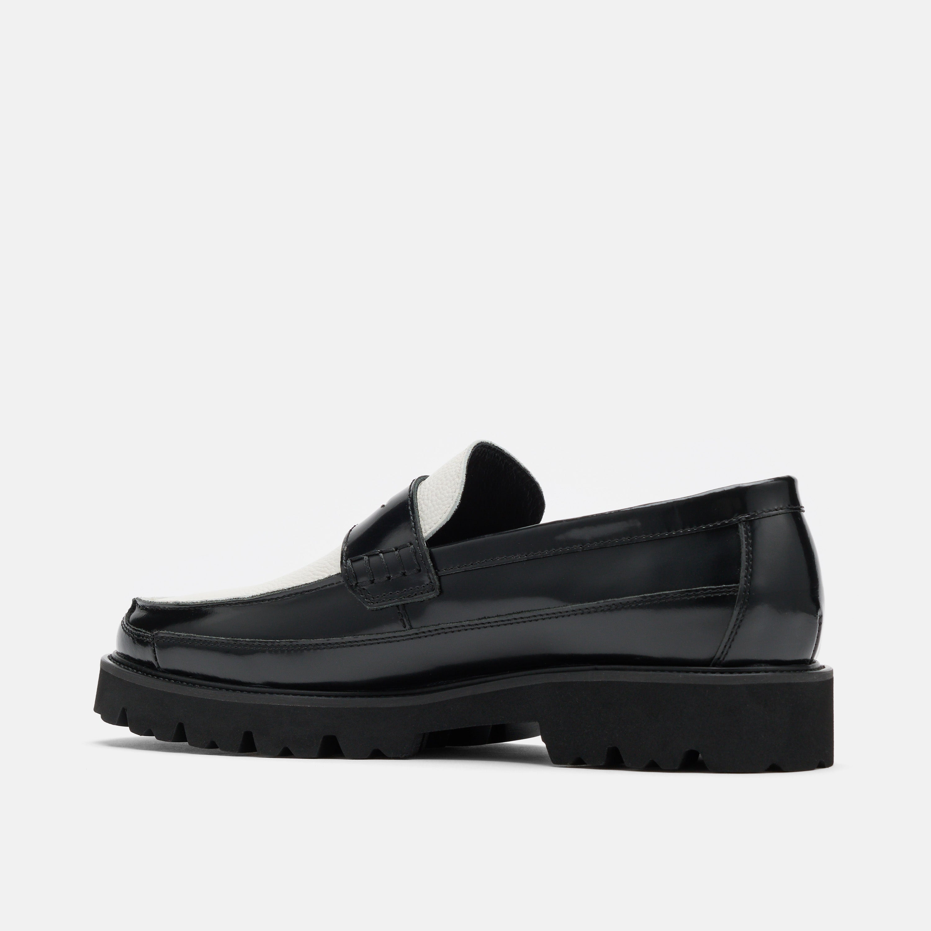 Adler Black/White Leather Lug Penny Loafers