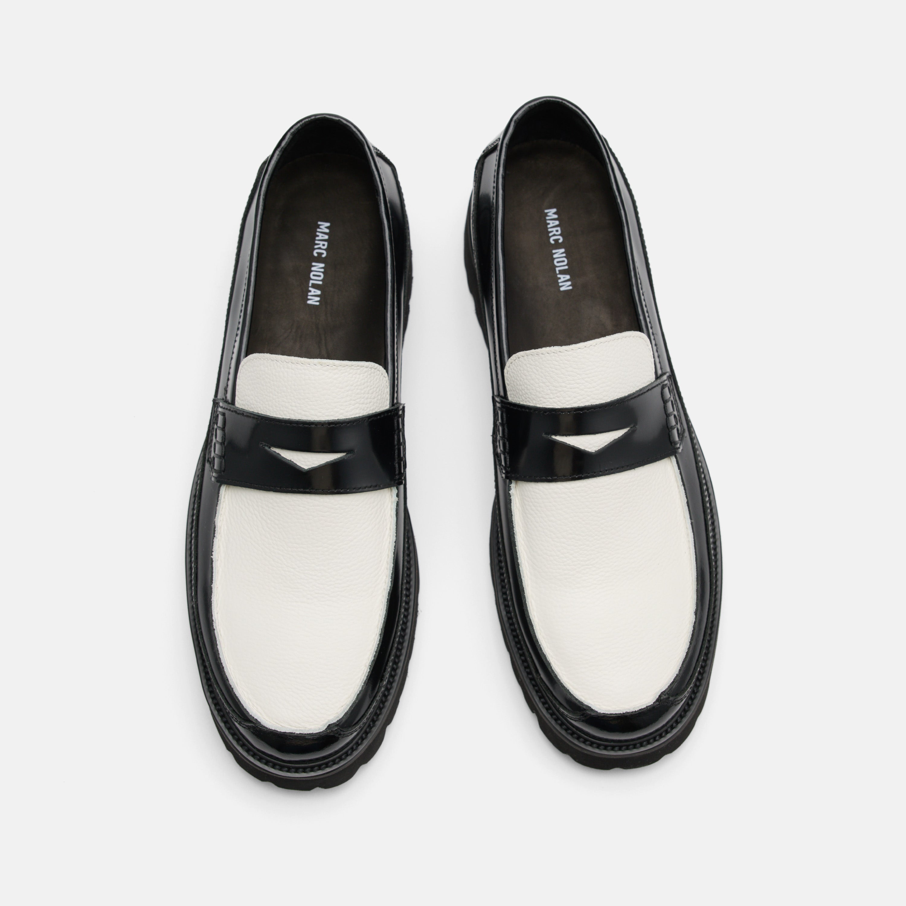 Adler Black/White Leather Lug Penny Loafers