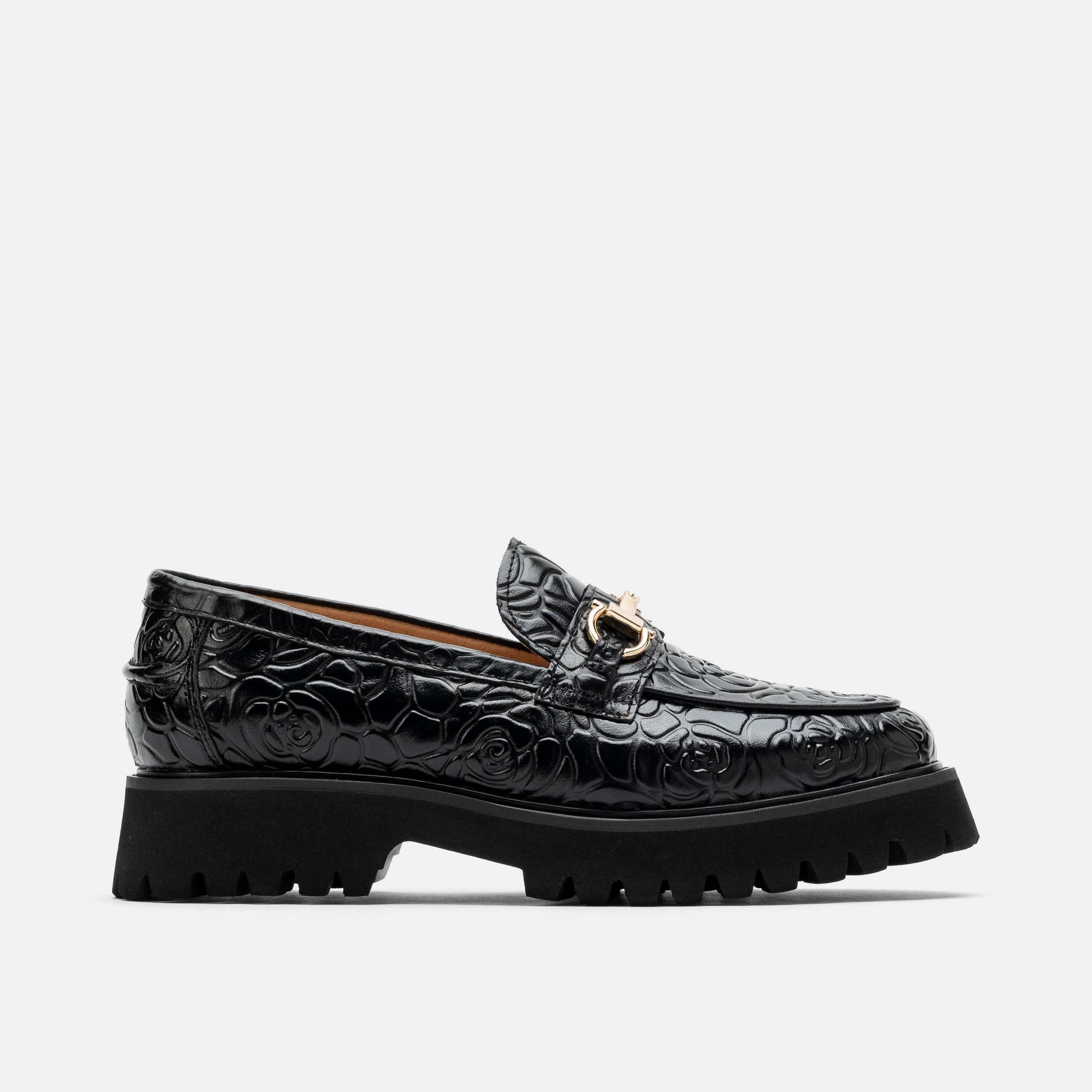 Ms. Boulevard Black Floral Leather Bit Loafers