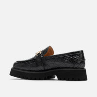 Ms. Boulevard Black Floral Leather Bit Loafers