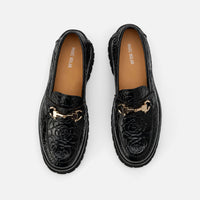 Ms. Boulevard Black Floral Leather Bit Loafers