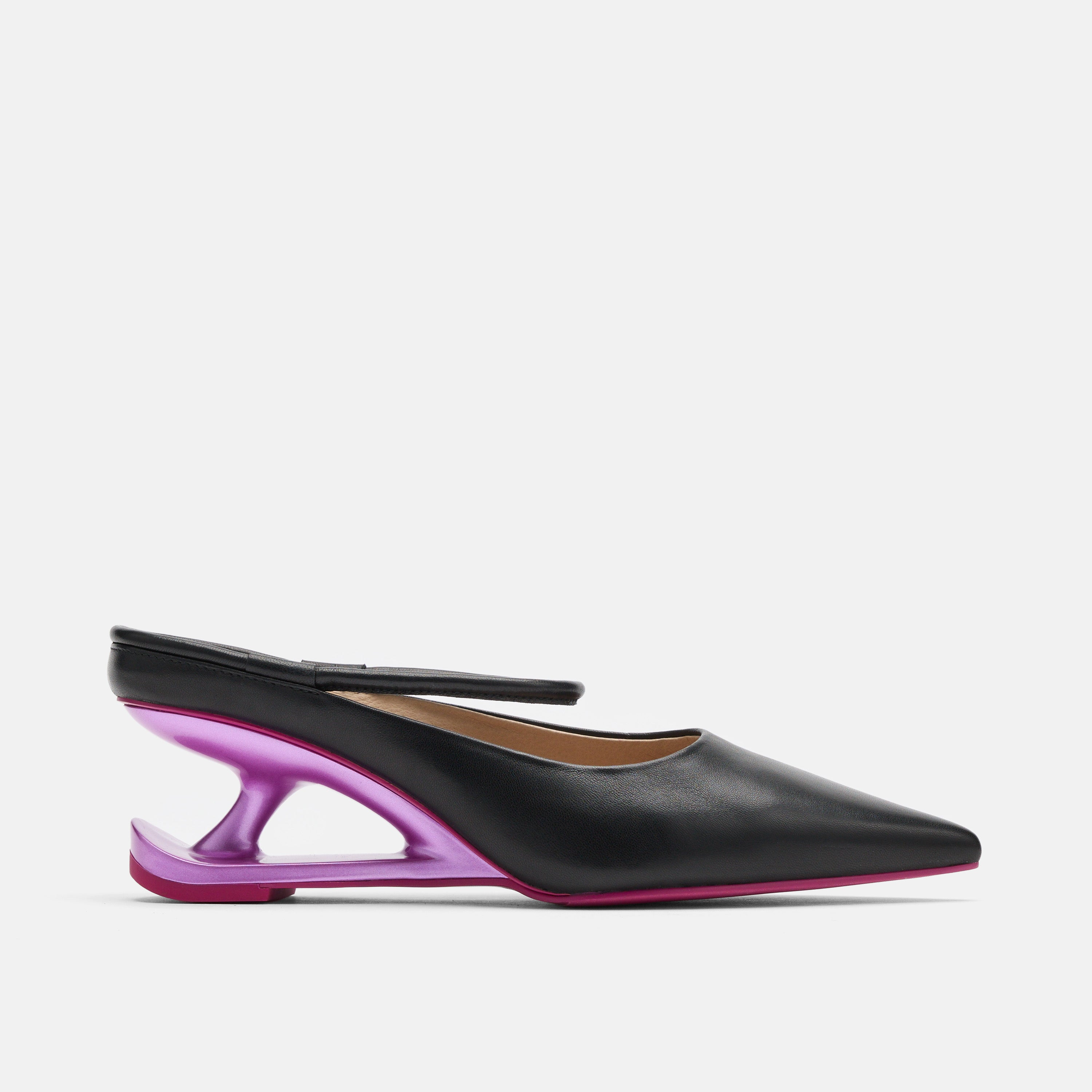 Sophia Black/Magenta Leather Strap Pumps