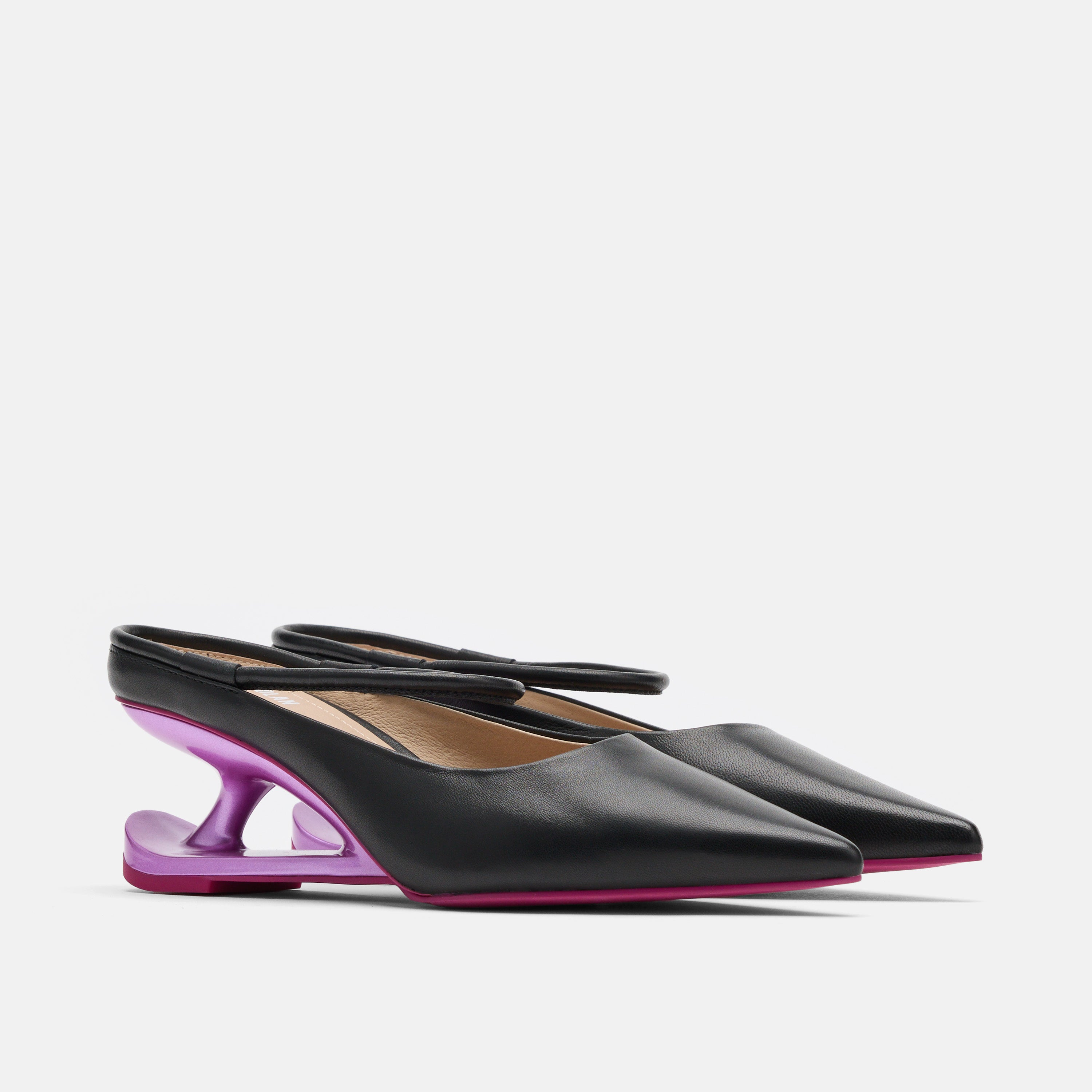 Sophia Black/Magenta Leather Strap Pumps