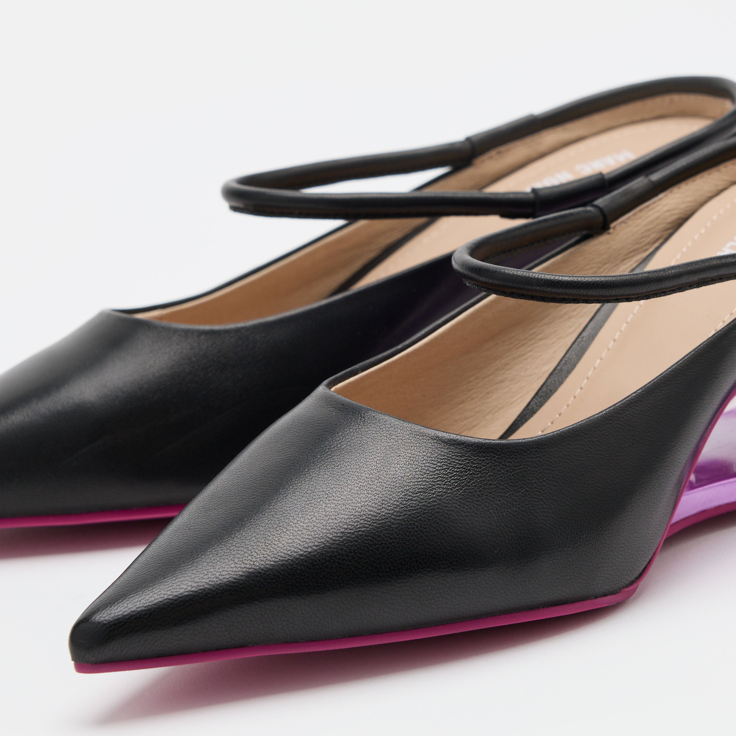 Sophia Black/Magenta Leather Strap Pumps