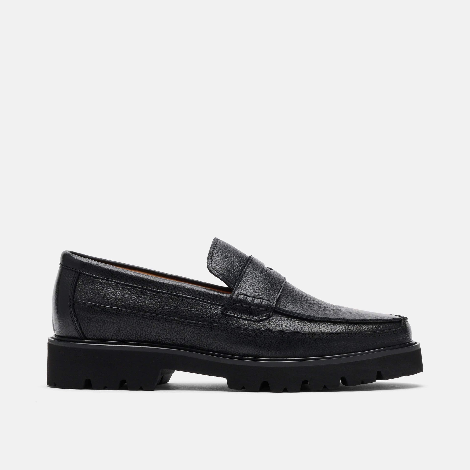 Adler Black Pebble Leather Lug Penny Loafers Adler Black Pebble Leather Lug Penny Loafers