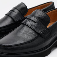 Adler Black Pebble Leather Lug Penny Loafers
