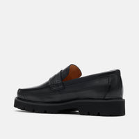 Adler Black Pebble Leather Lug Penny Loafers