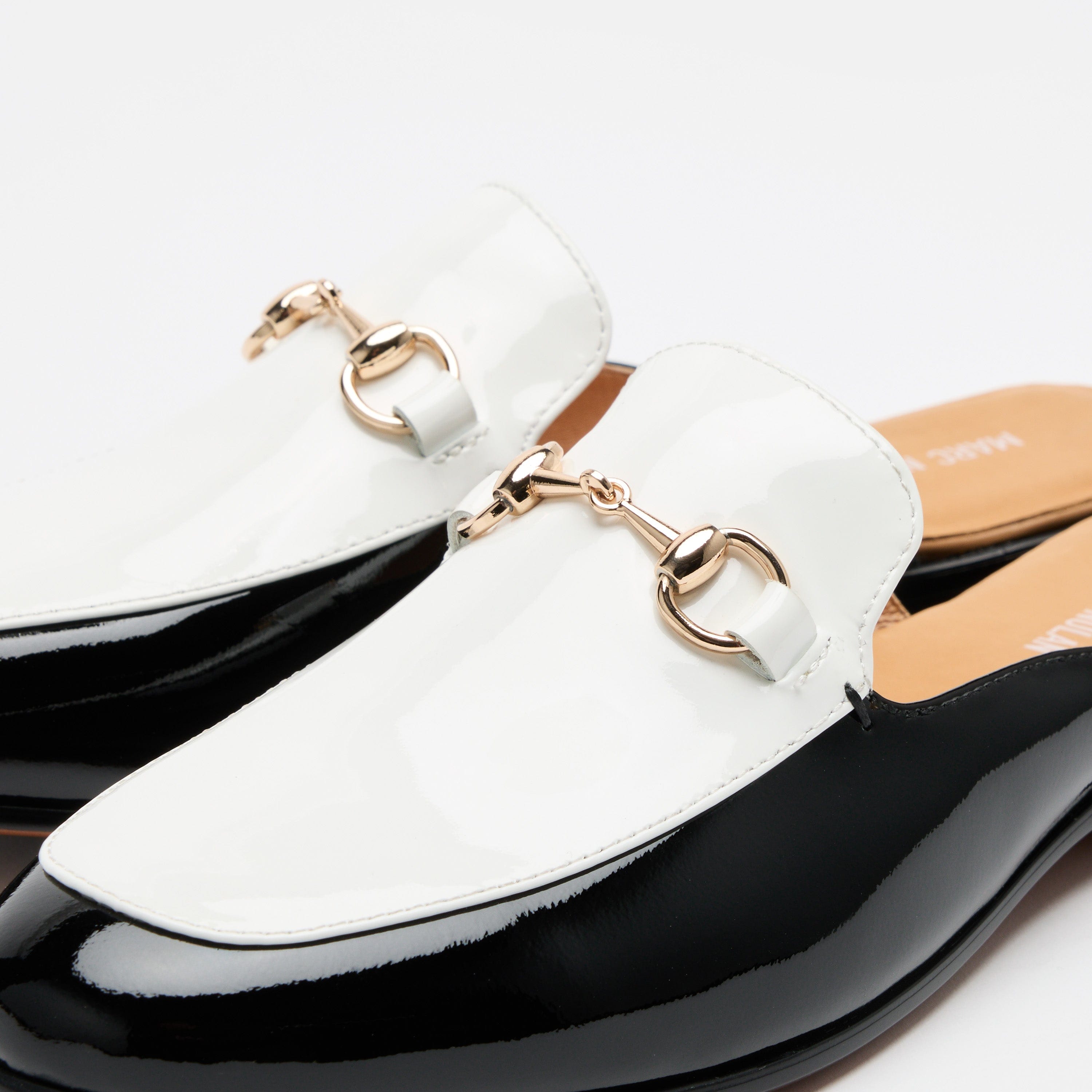 Ms. Del Sol Black/White Patent Loafer Mule