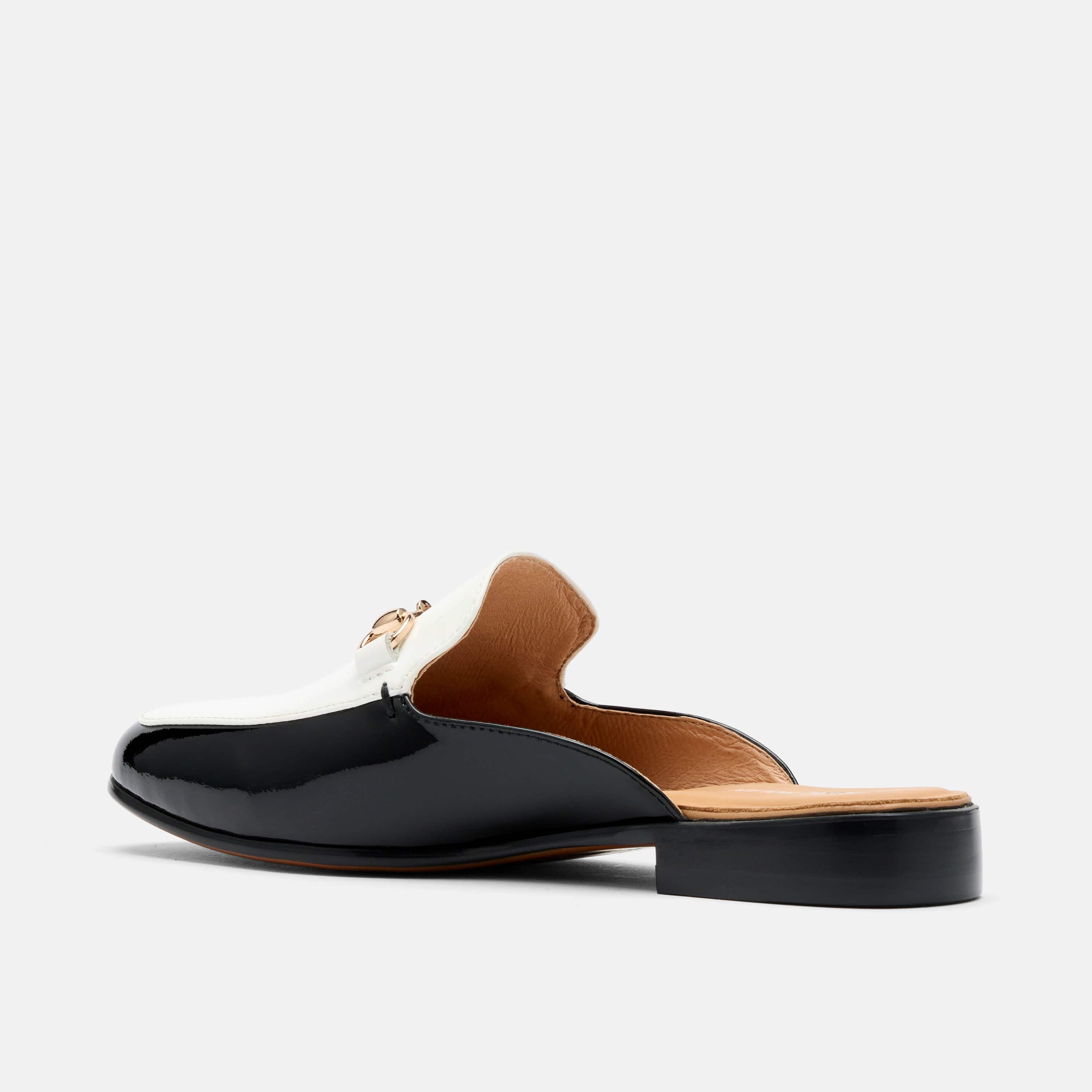 Ms. Del Sol Black/White Patent Loafer Mule