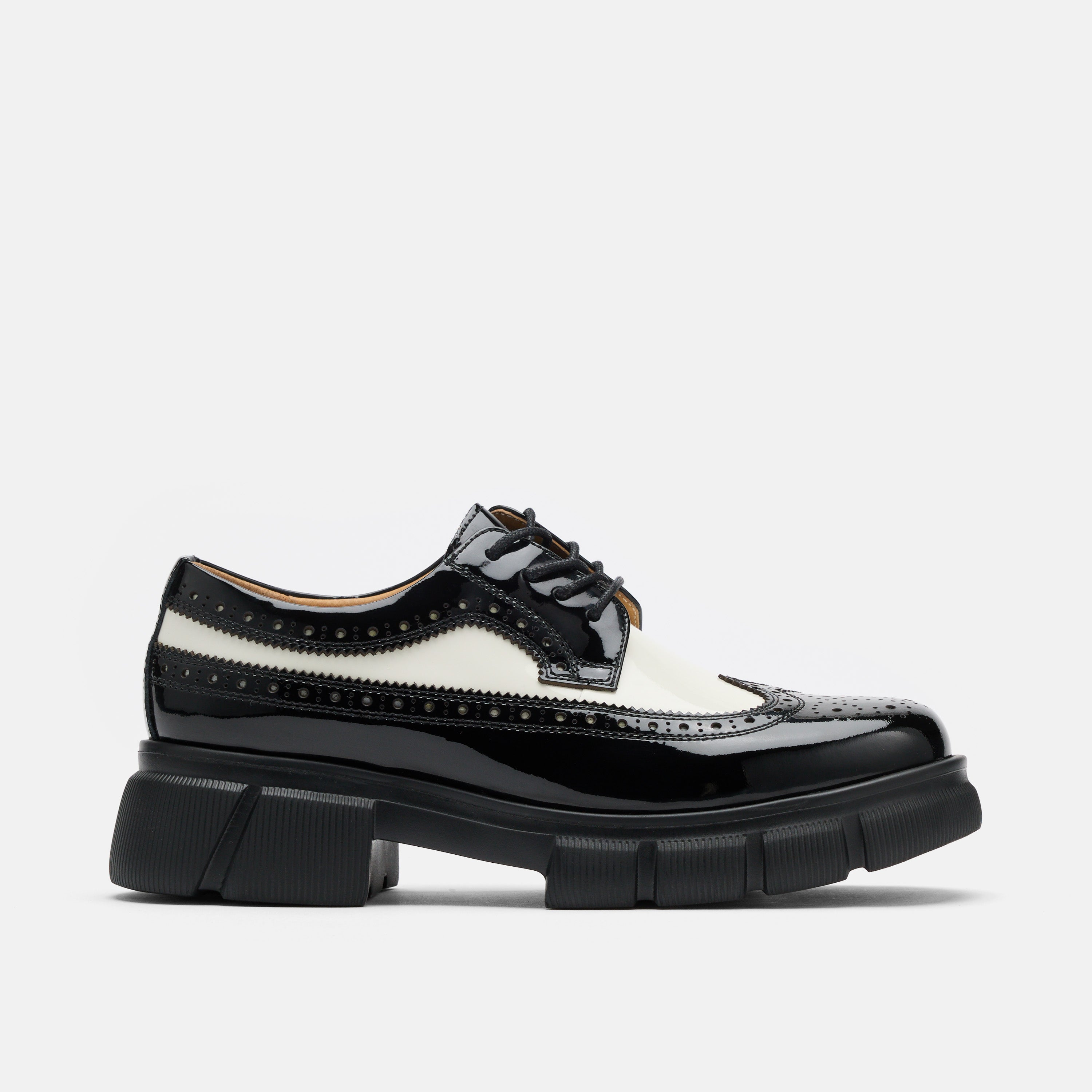 Ms. Alexander Black/White Patent Leather Lug Wingtip Derby