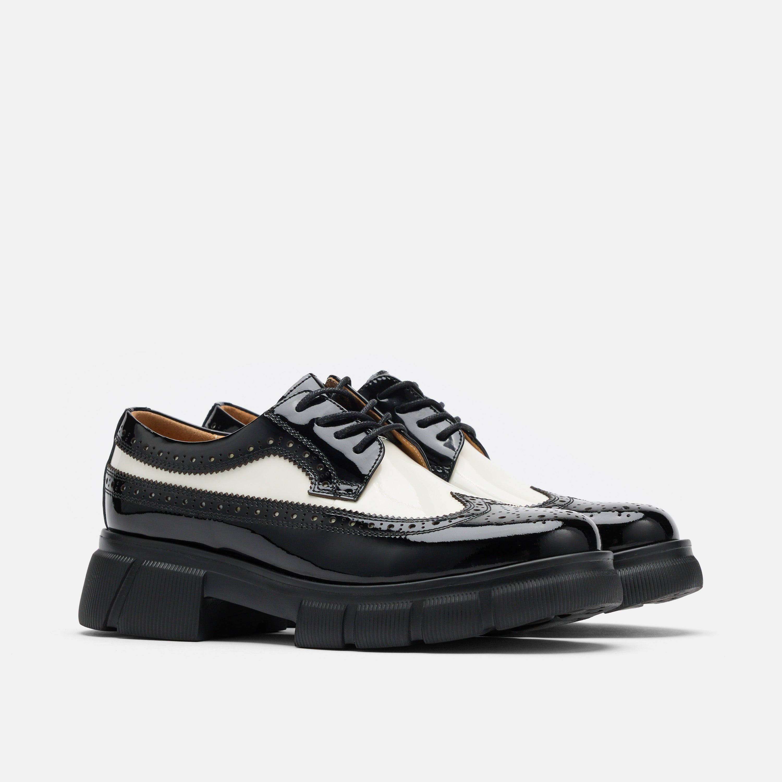 Ms. Alexander Black/White Patent Leather Lug Wingtip Derby