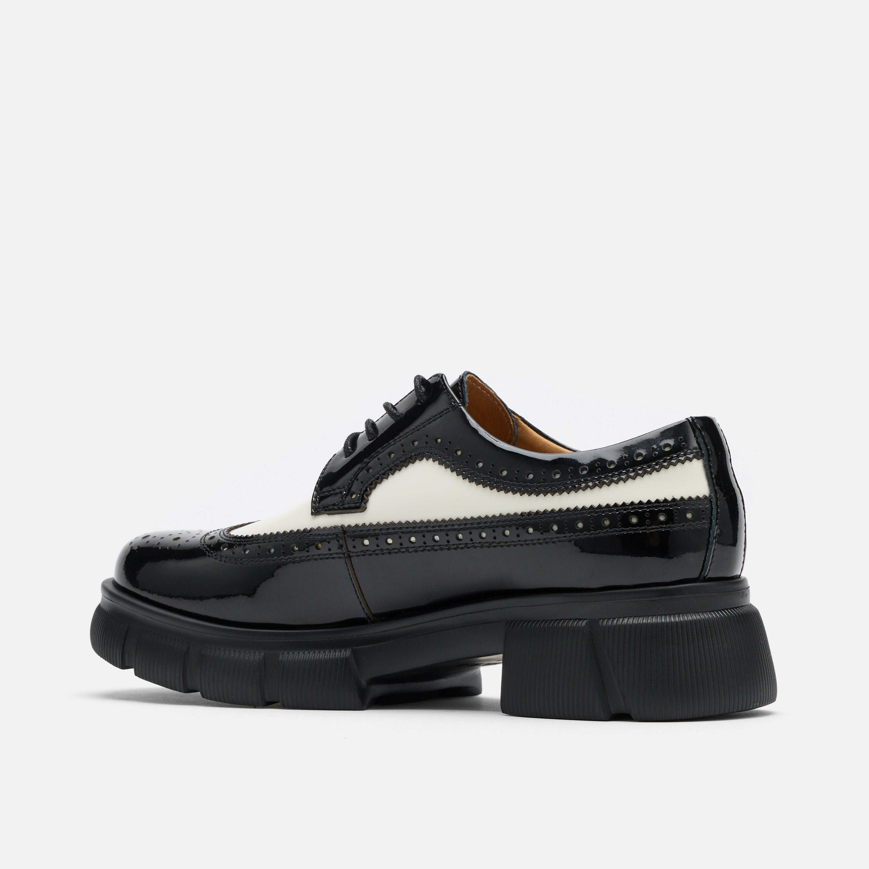 Ms. Alexander Black/White Patent Leather Lug Wingtip Derby