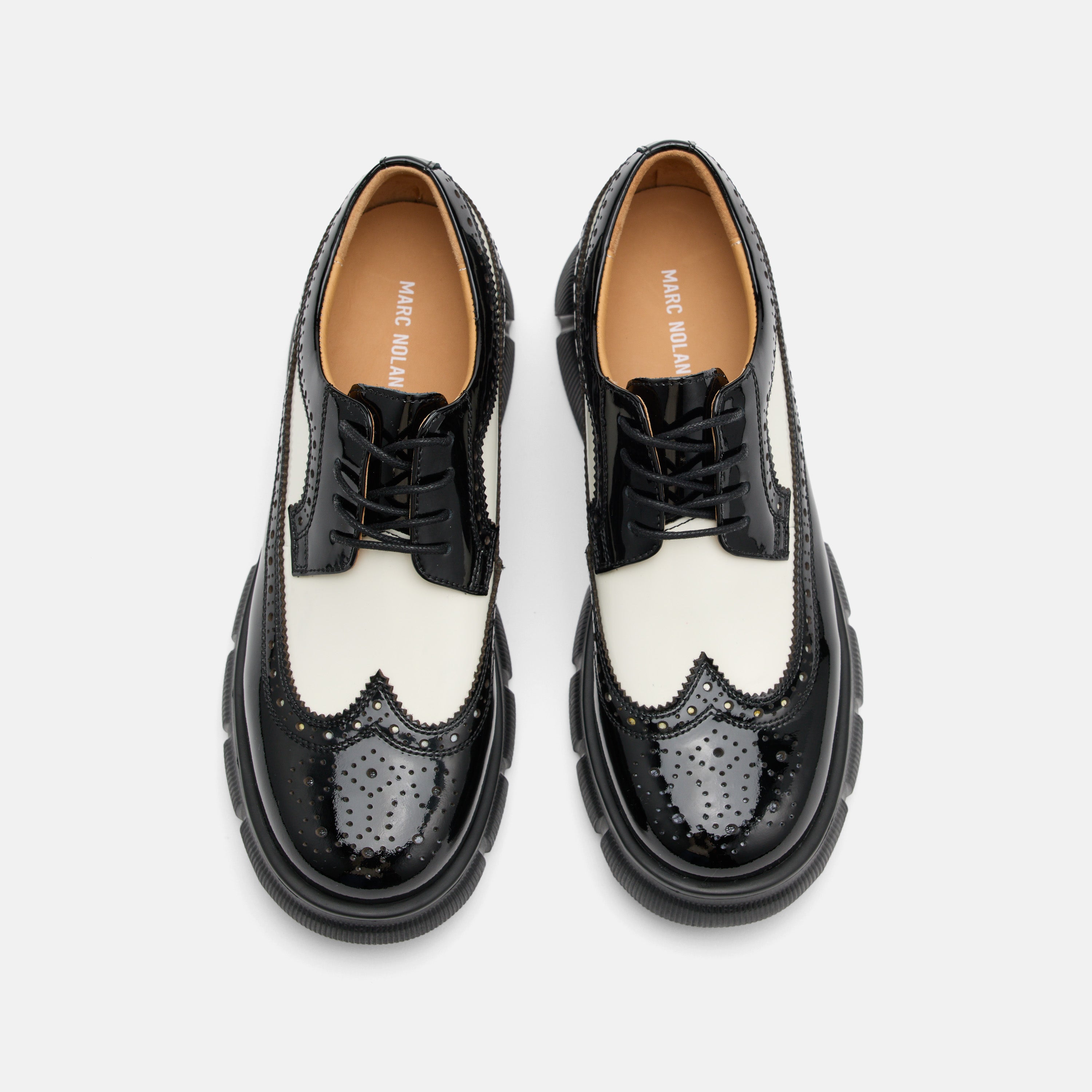 Ms. Alexander Black/White Patent Leather Lug Wingtip Derby