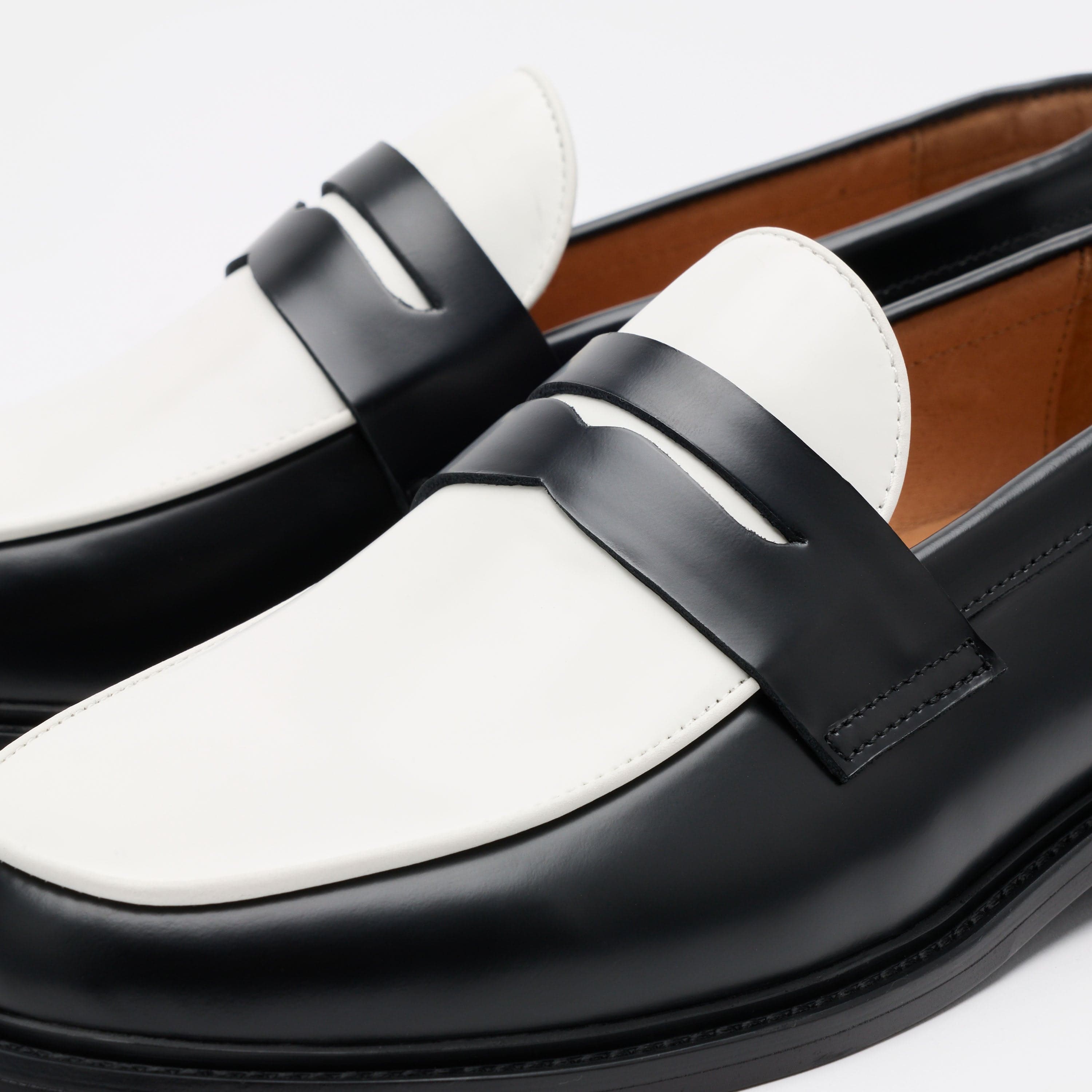 Calum Black/White Calf Leather Penny Loafers