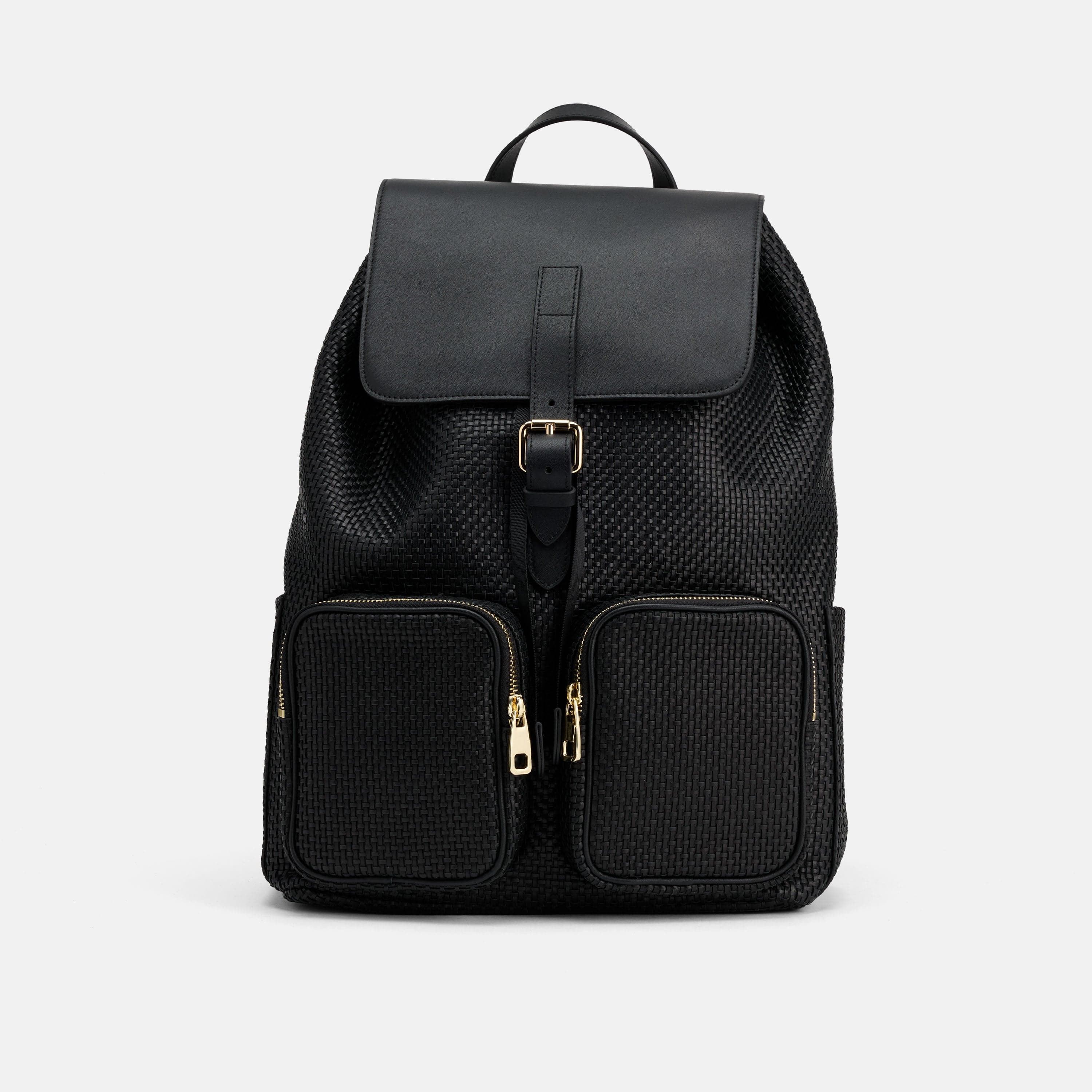 SOHO Woven Black Leather Backpack