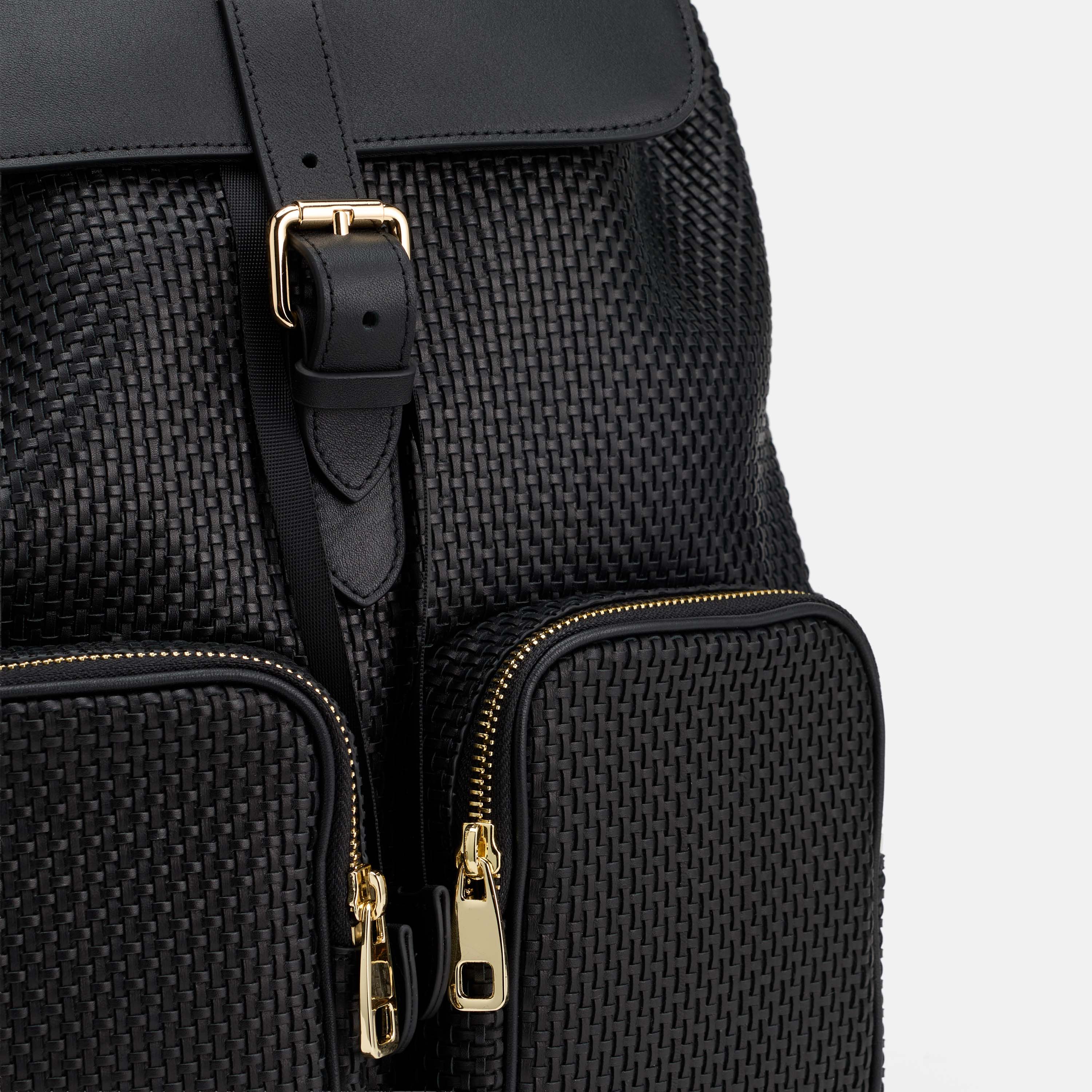 SOHO Woven Black Leather Backpack