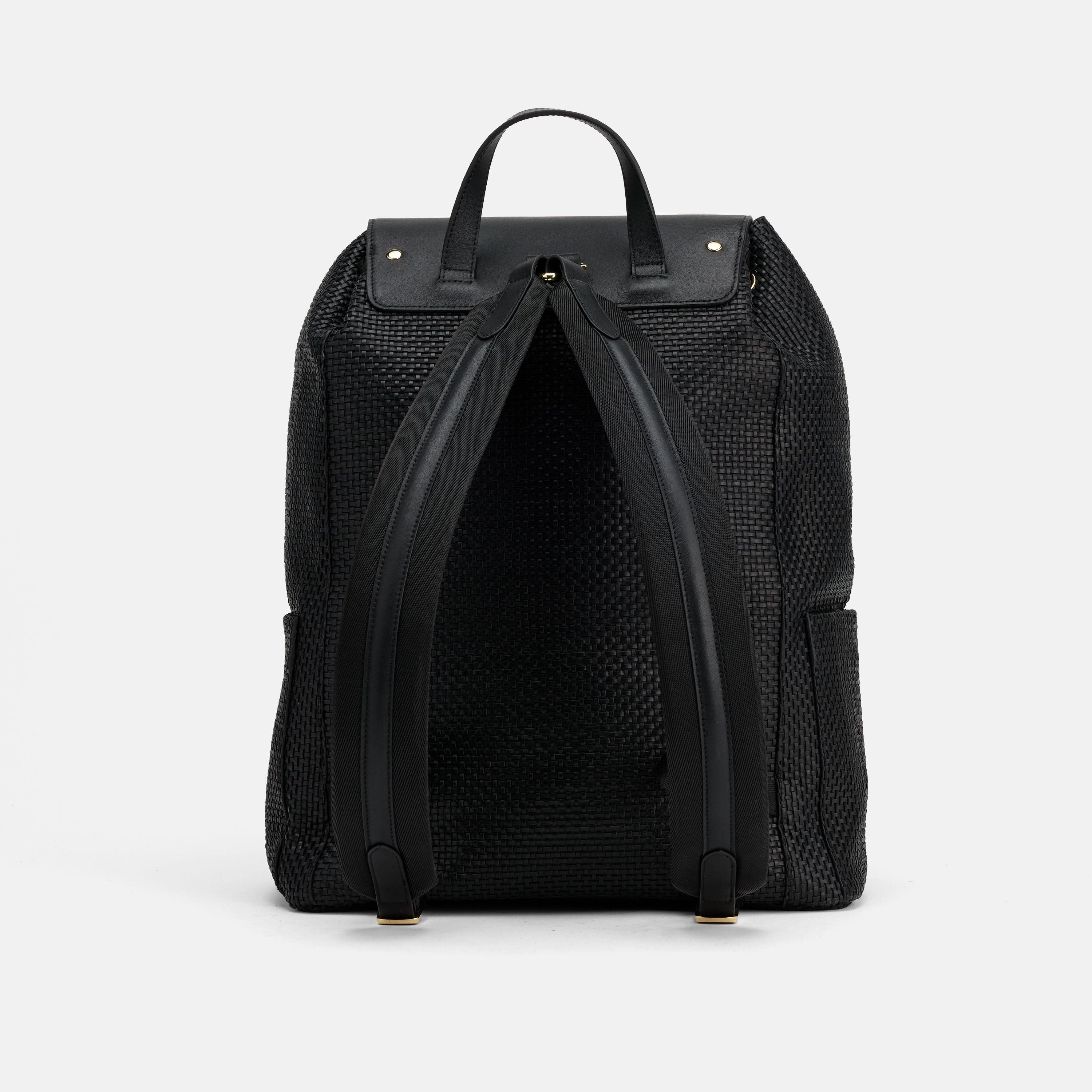 SOHO Woven Black Leather Backpack