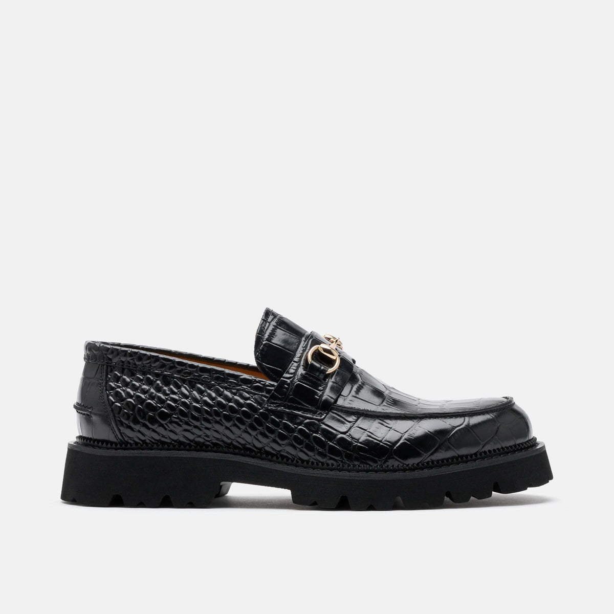 Blake Black Croc Leather Lug Bit Loafers