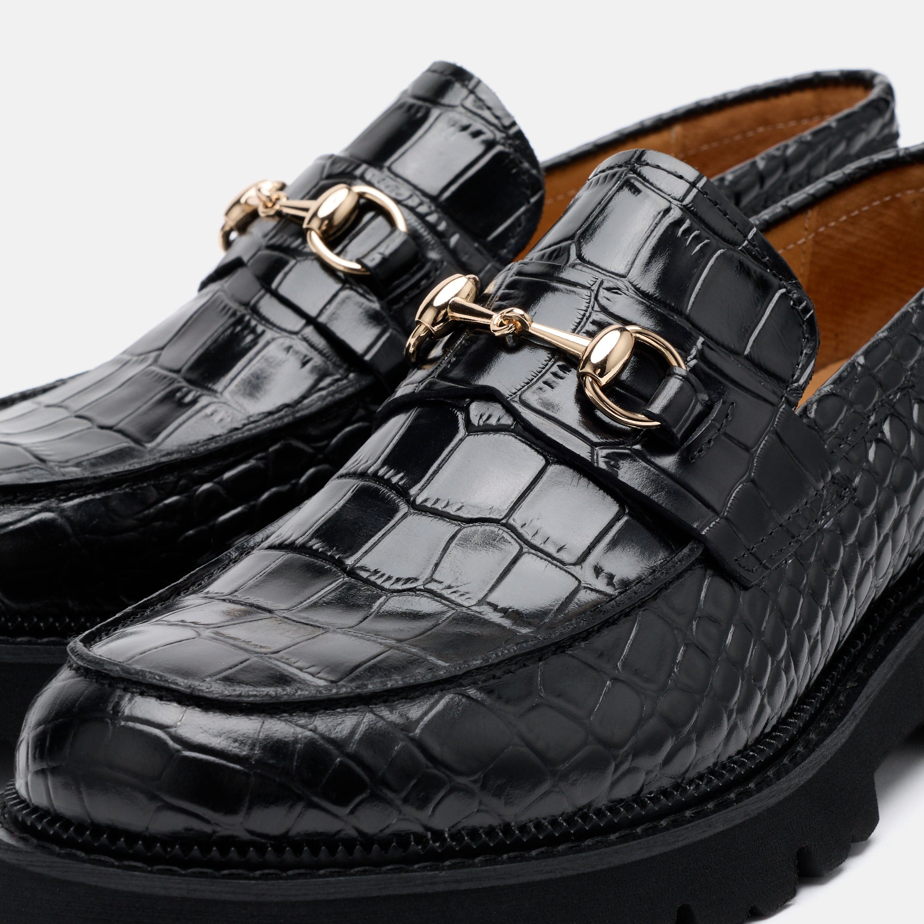 Blake Black Croc Leather Lug Bit Loafers
