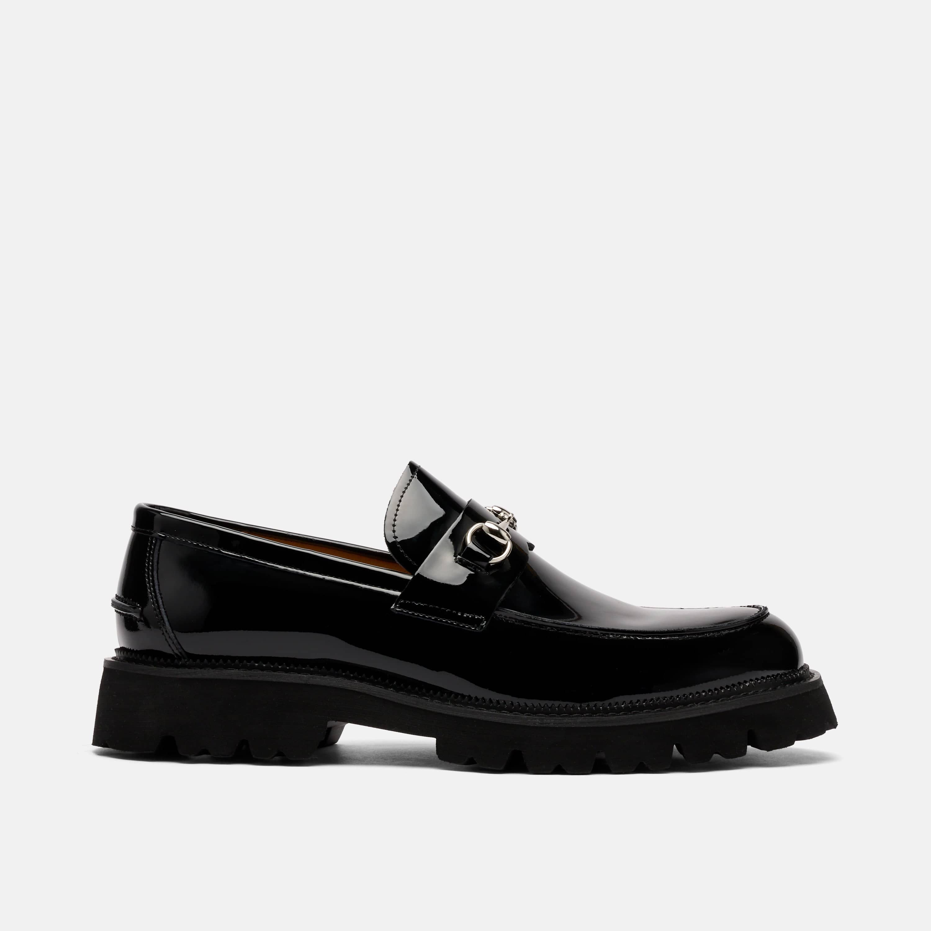 Blake Black Patent Leather Lug Bit Loafers