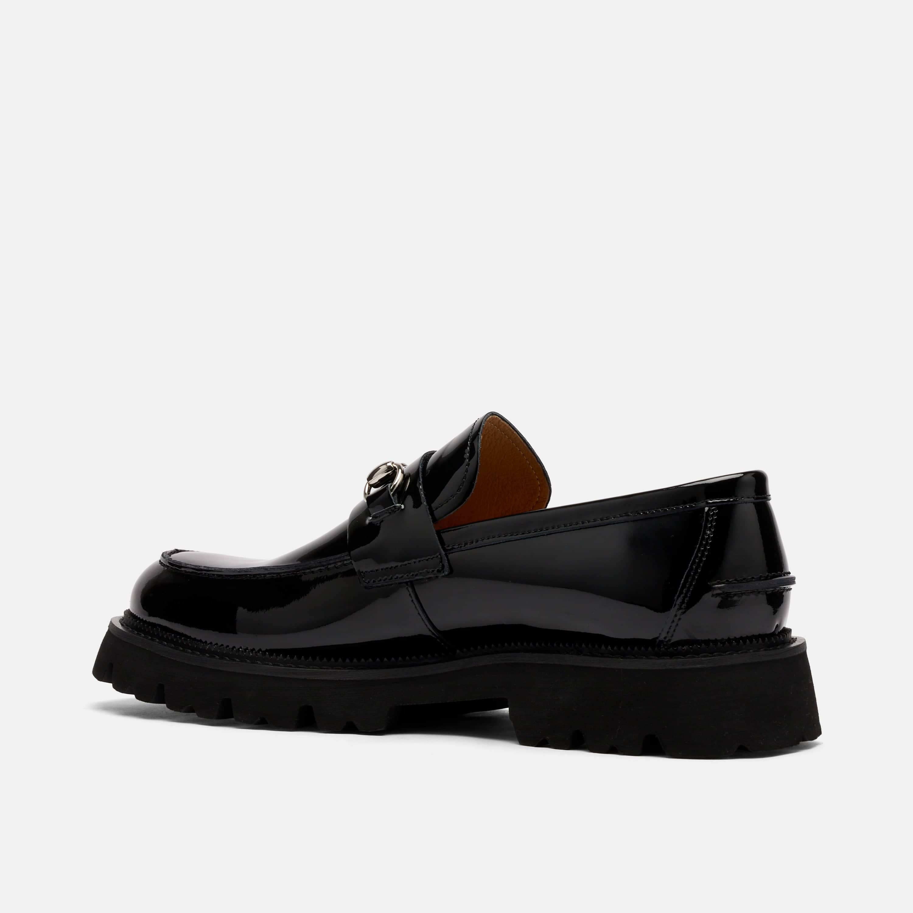Blake Black Patent Leather Lug Bit Loafers