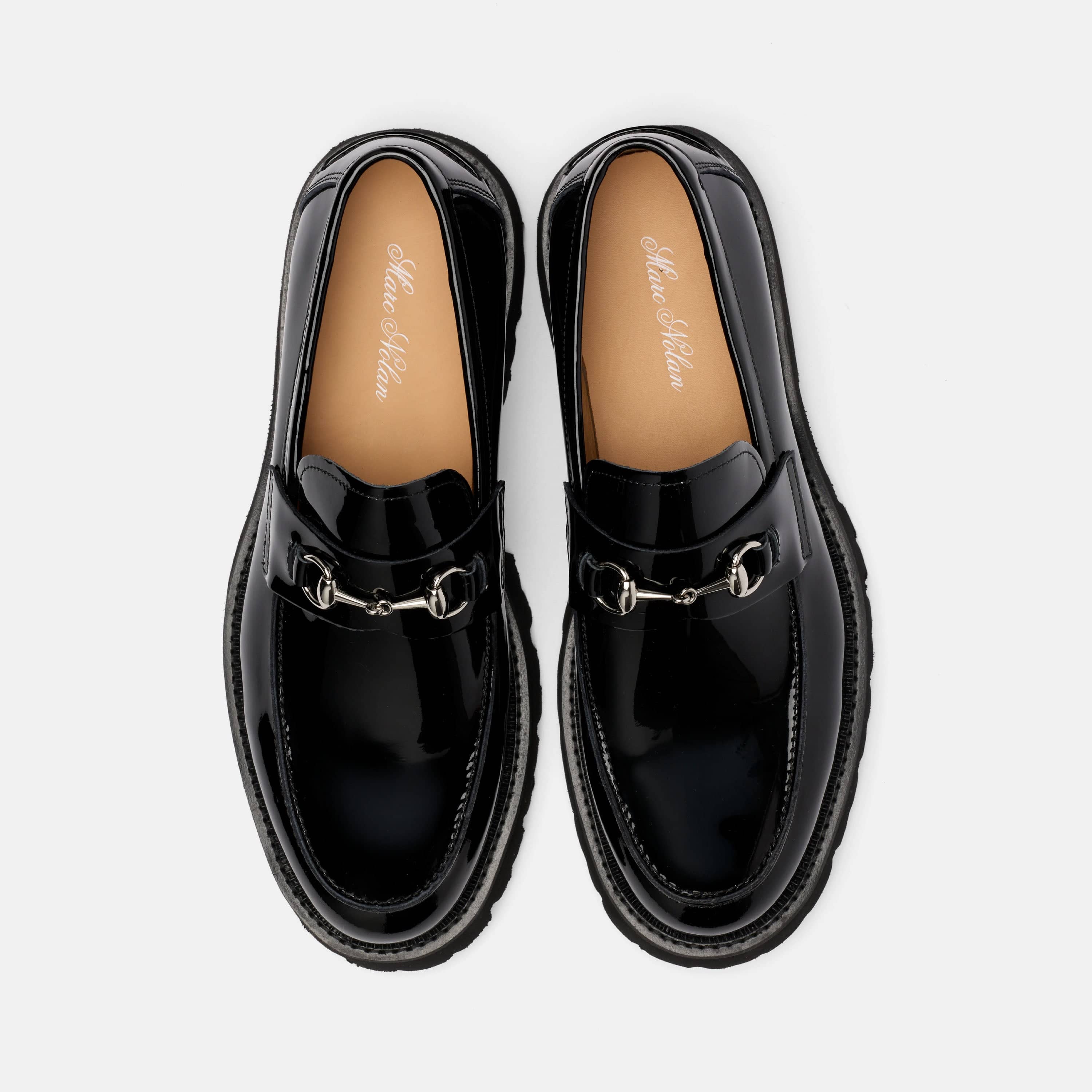 Blake Black Patent Leather Lug Bit Loafers