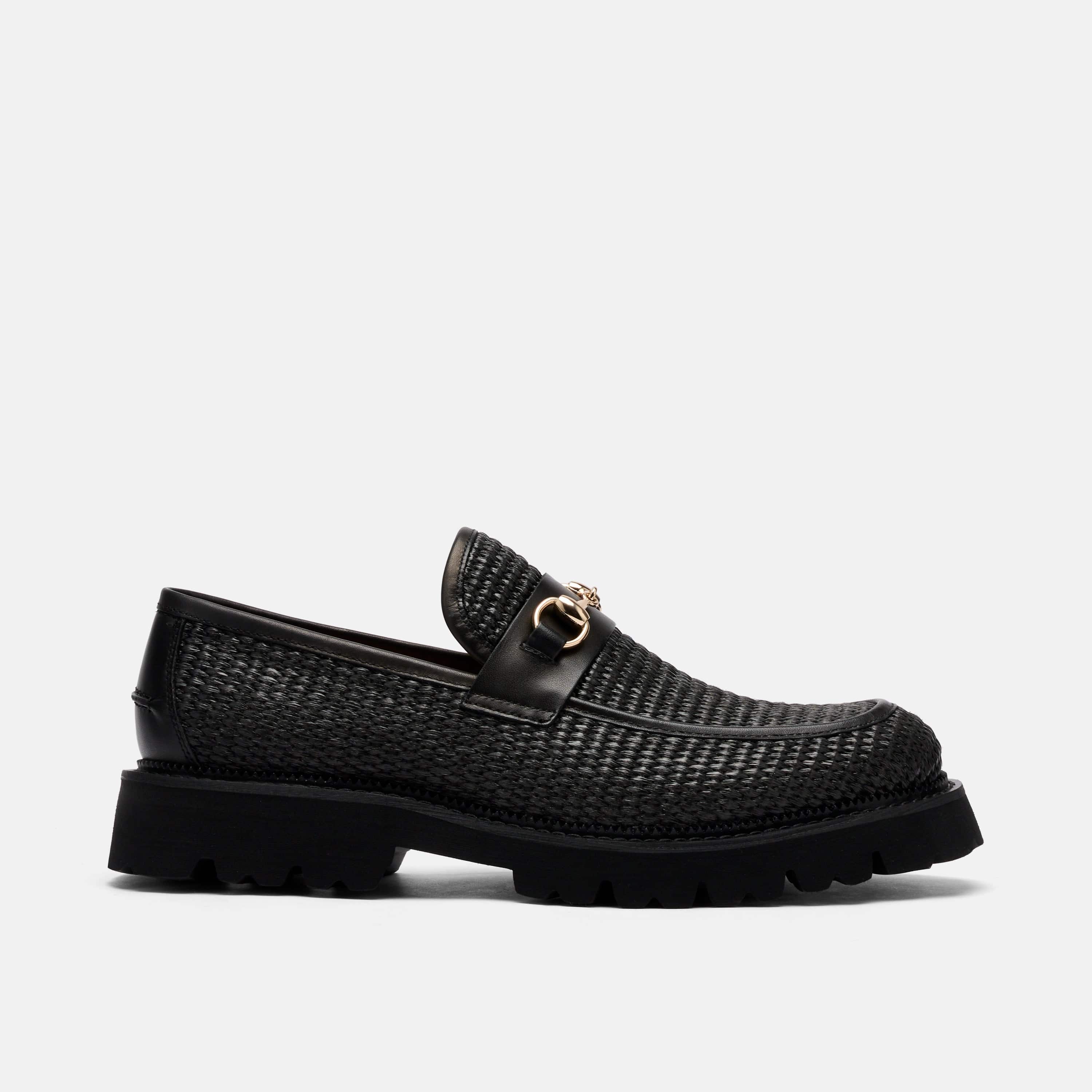 Blake Black Raffia Lug Bit Loafers