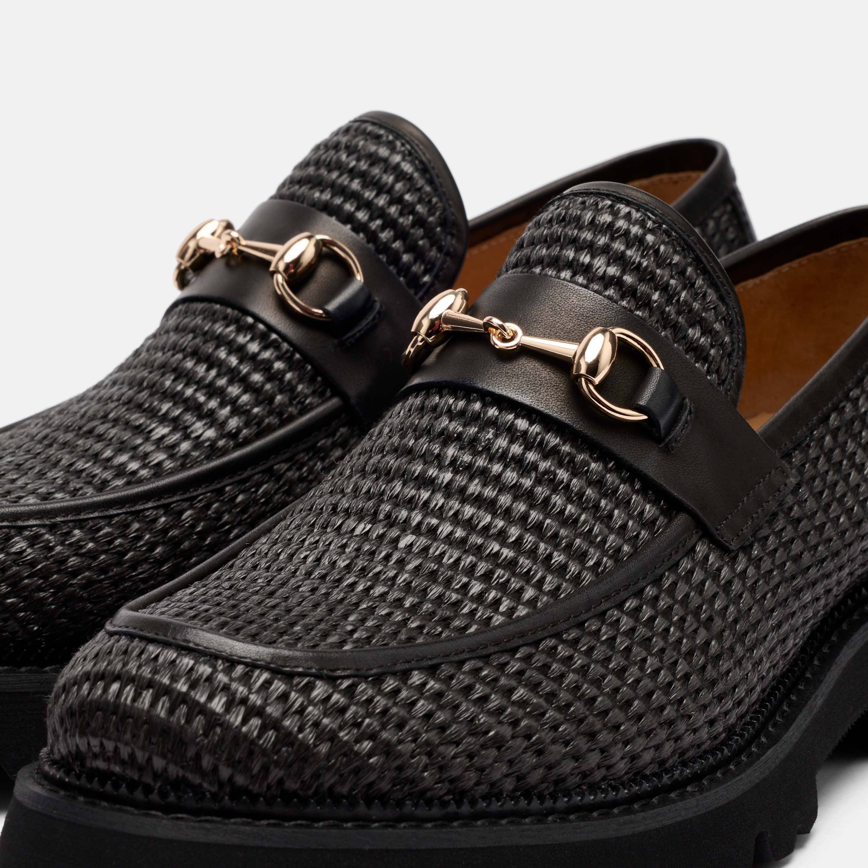 Blake Black Raffia Lug Bit Loafers
