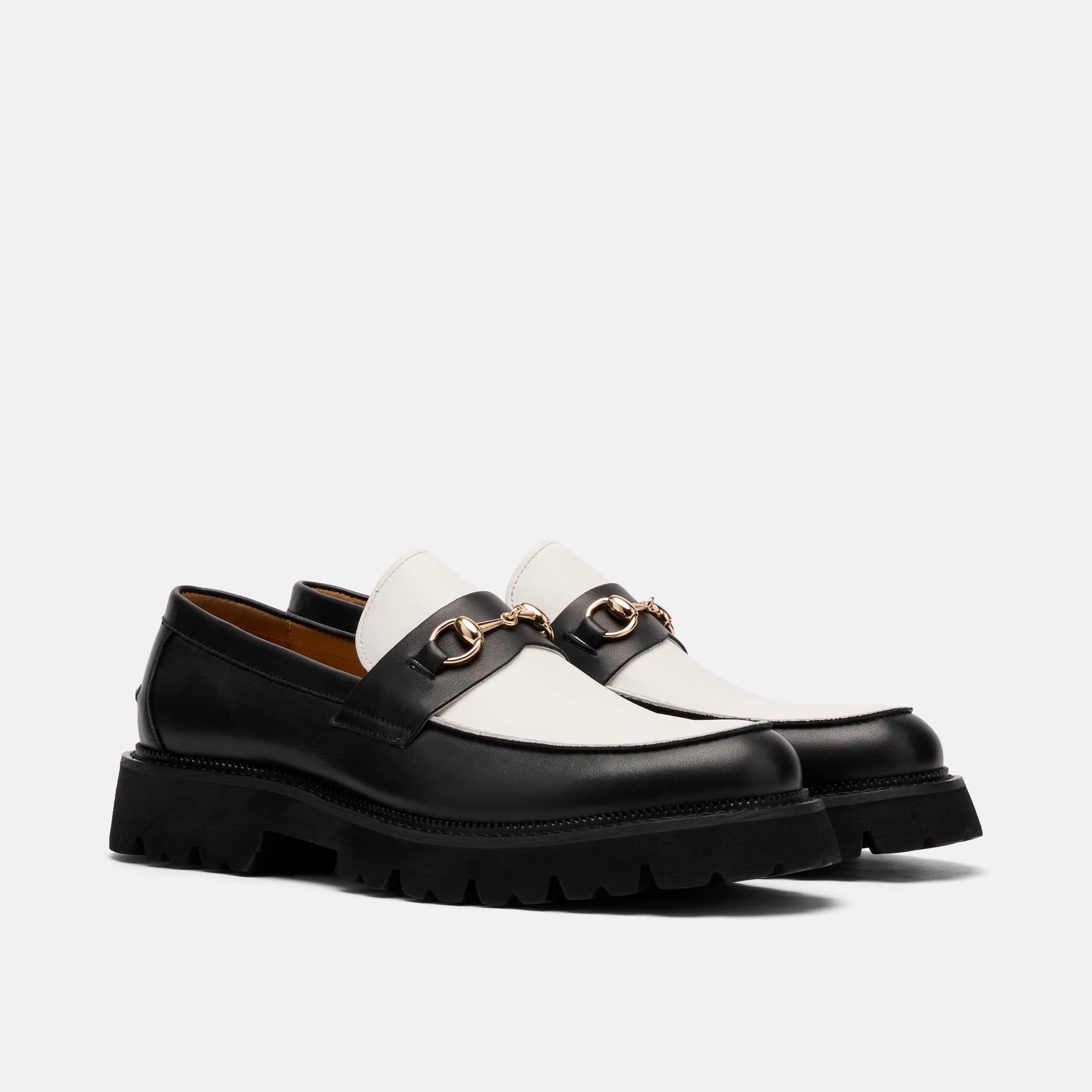 Blake Black/White Leather Lug Bit Loafers