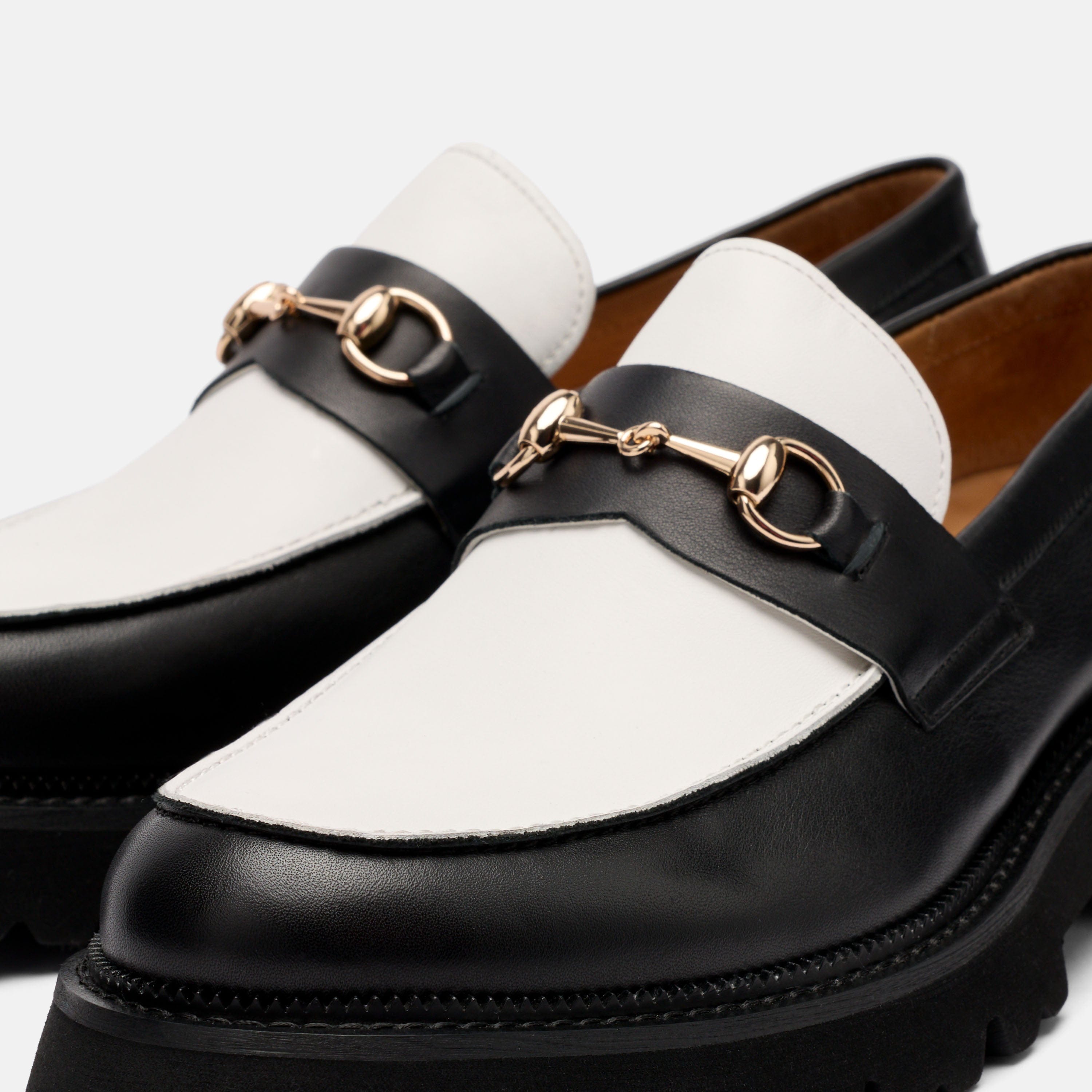 Blake Black/White Leather Lug Bit Loafers