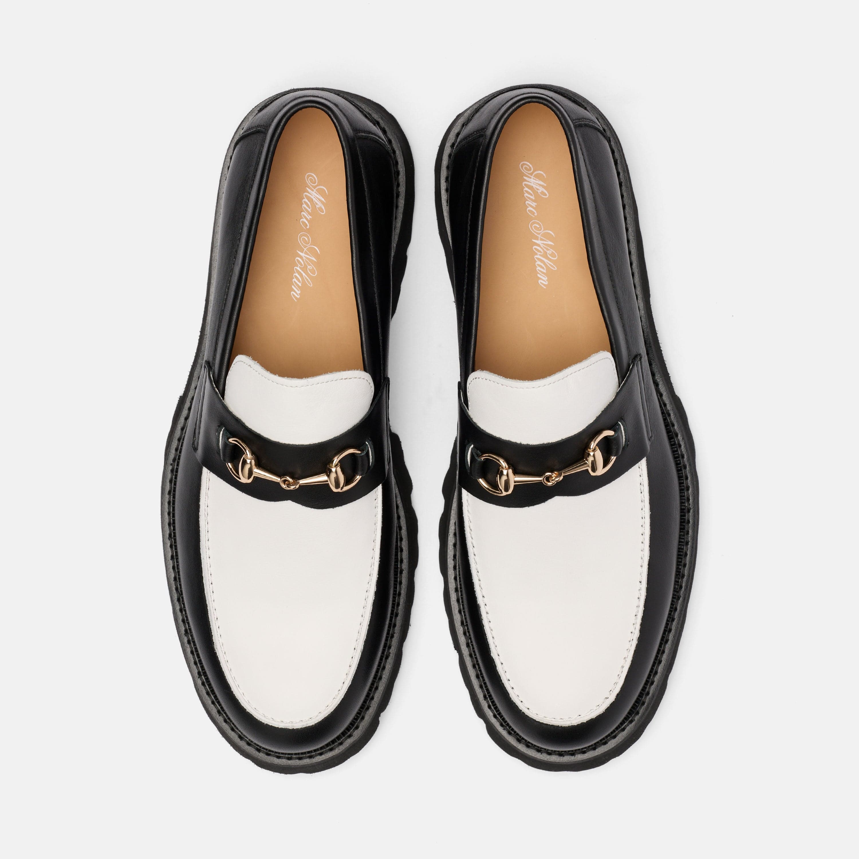 Blake Black/White Leather Lug Bit Loafers