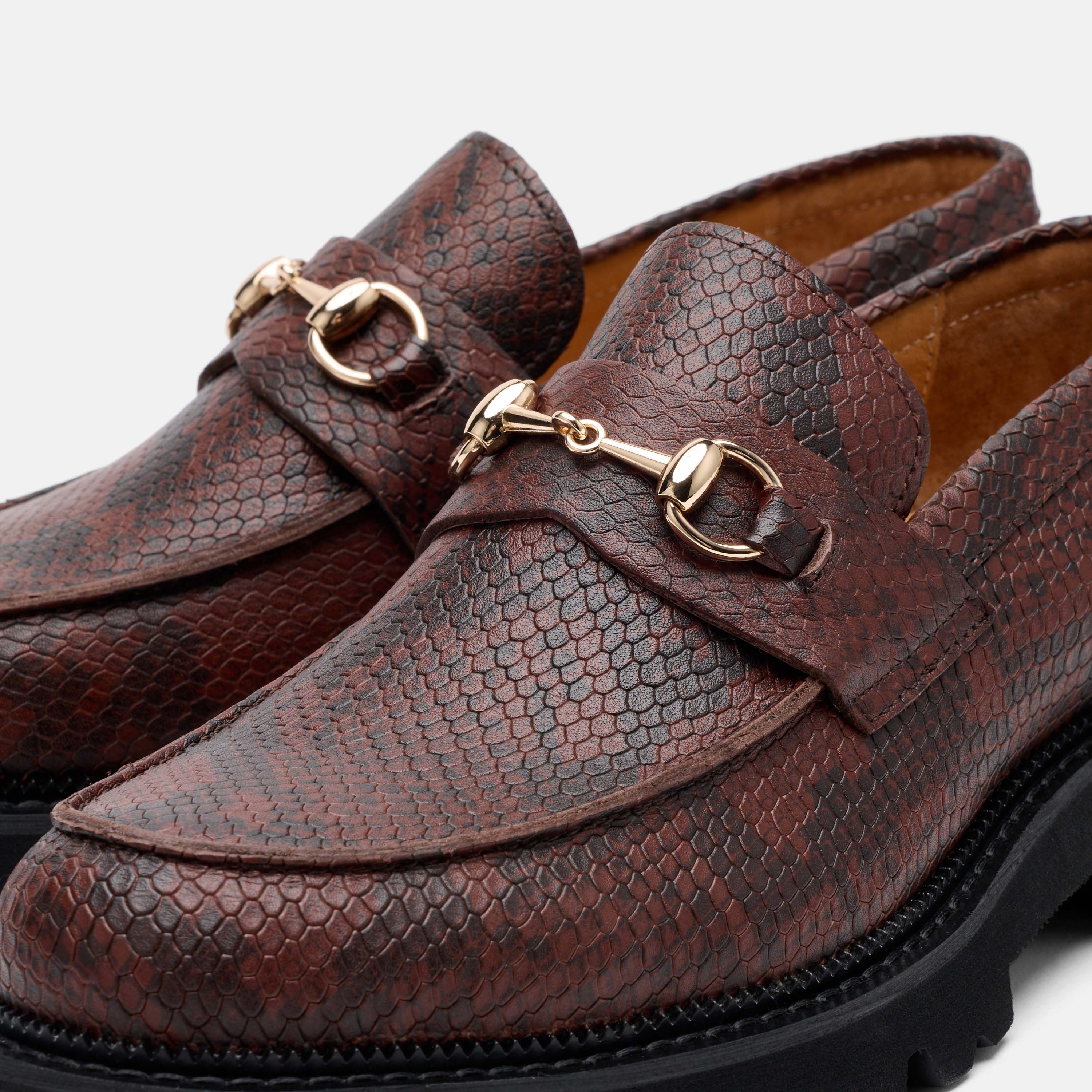 Blake Brown Snake Leather Lug Bit Loafers