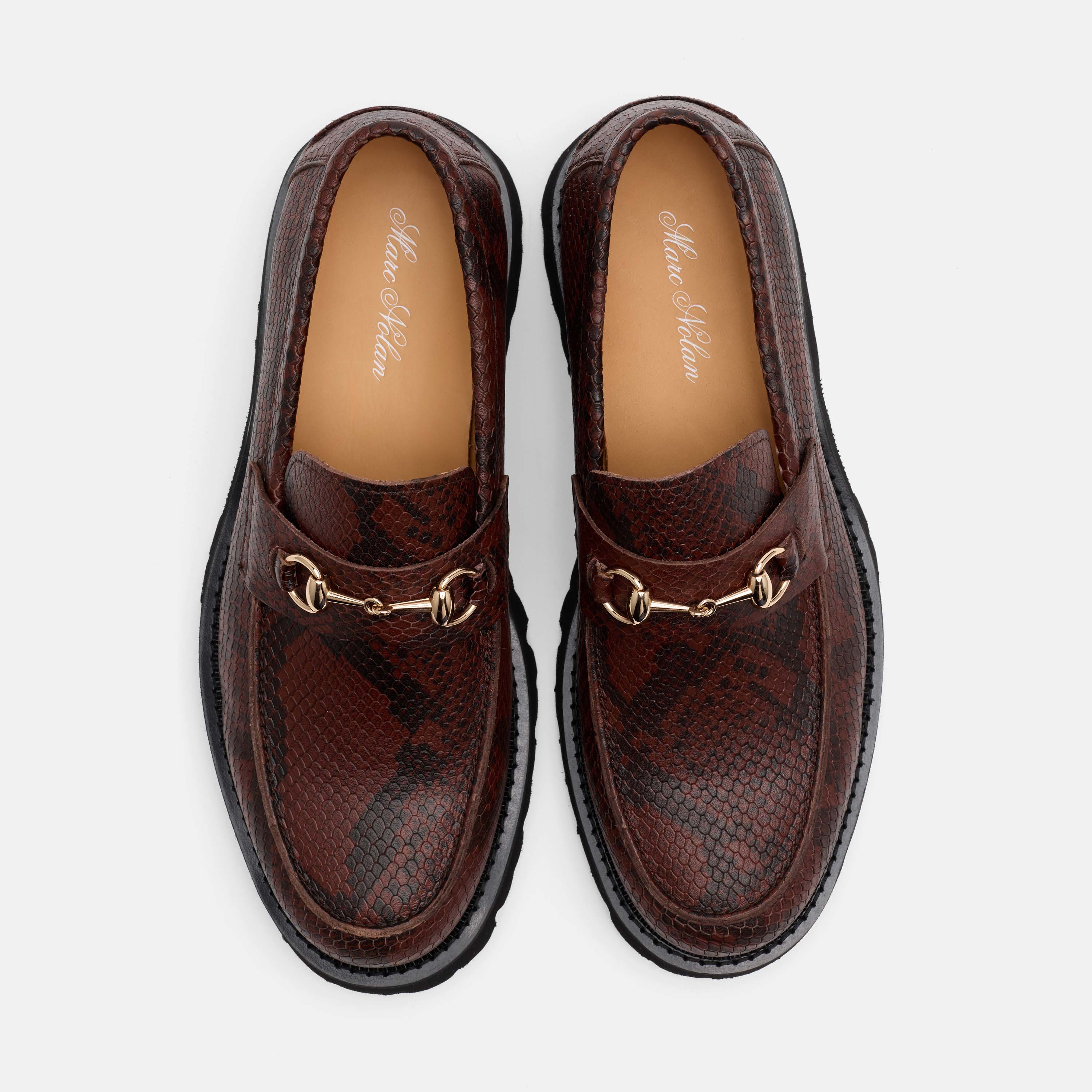 Blake Brown Snake Leather Lug Bit Loafers