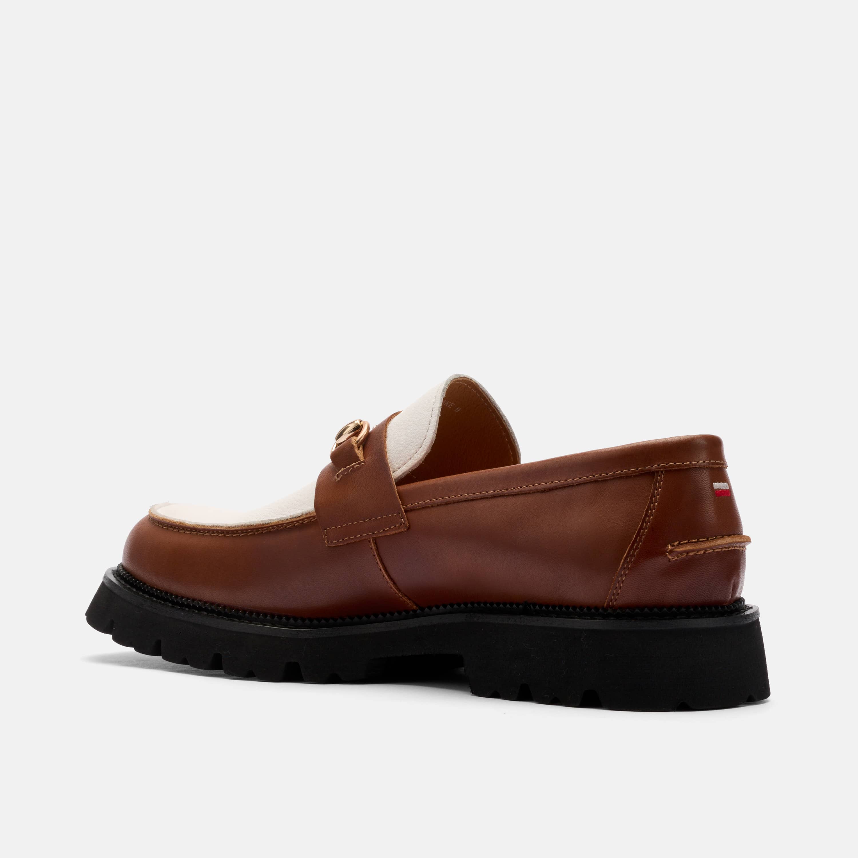 Blake Chestnut/White Leather Lug Bit Loafers