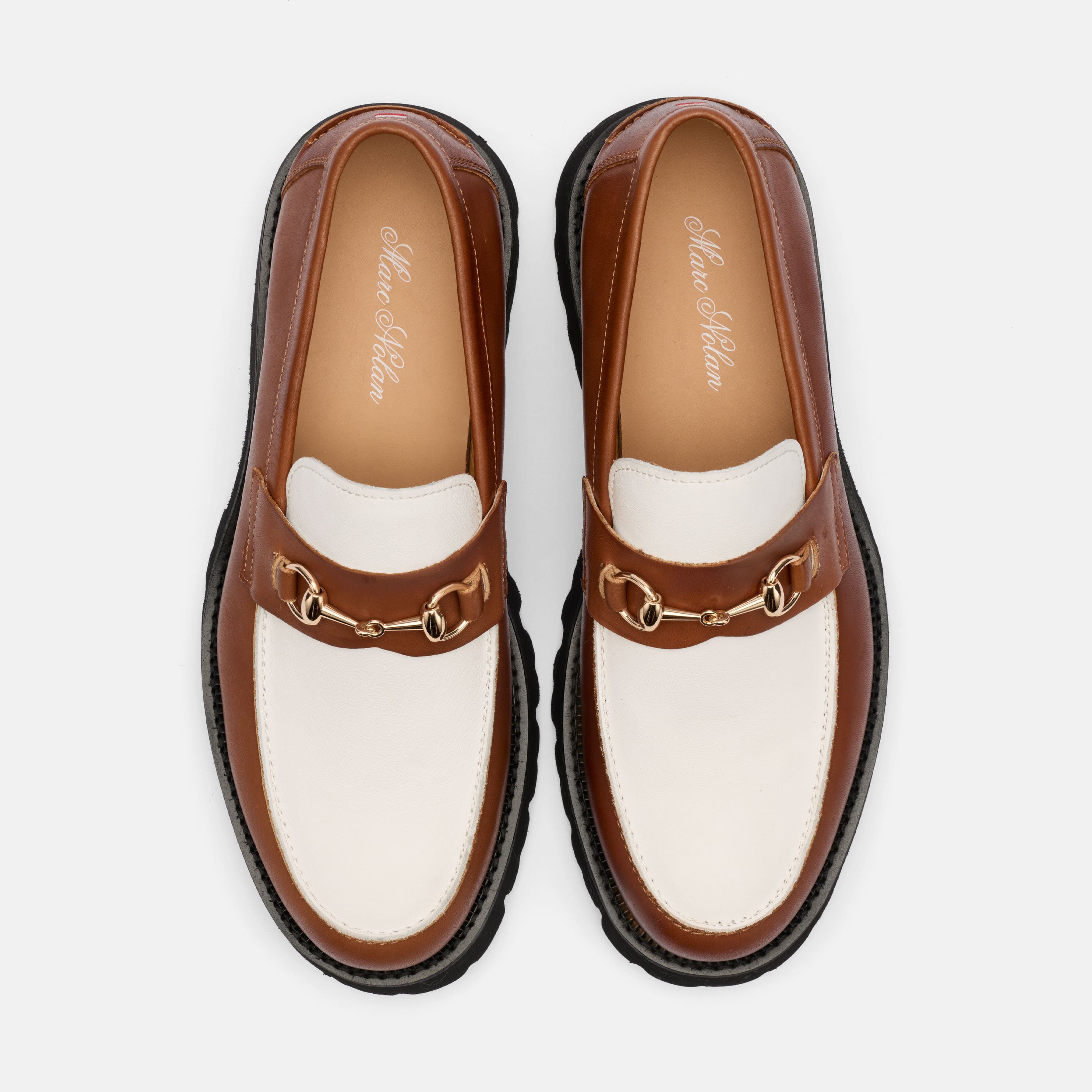 Blake Chestnut/White Leather Lug Bit Loafers