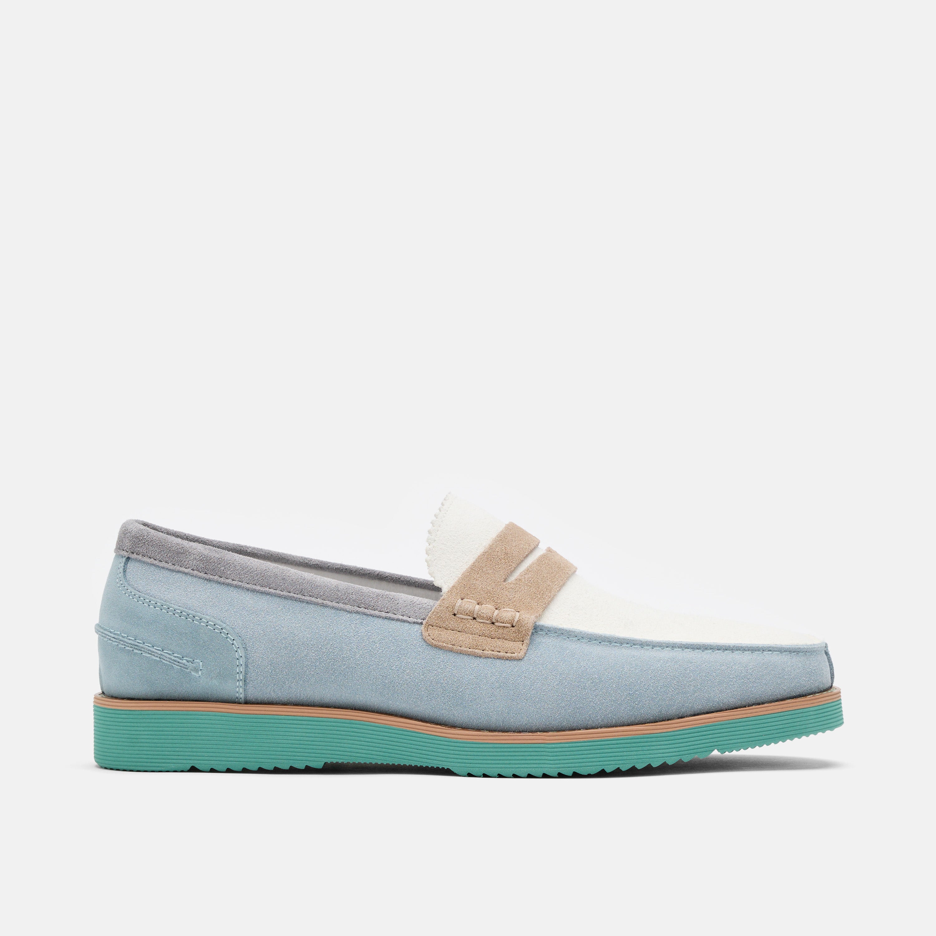 Abe Blue Mist Colorblock Suede Penny Loafers