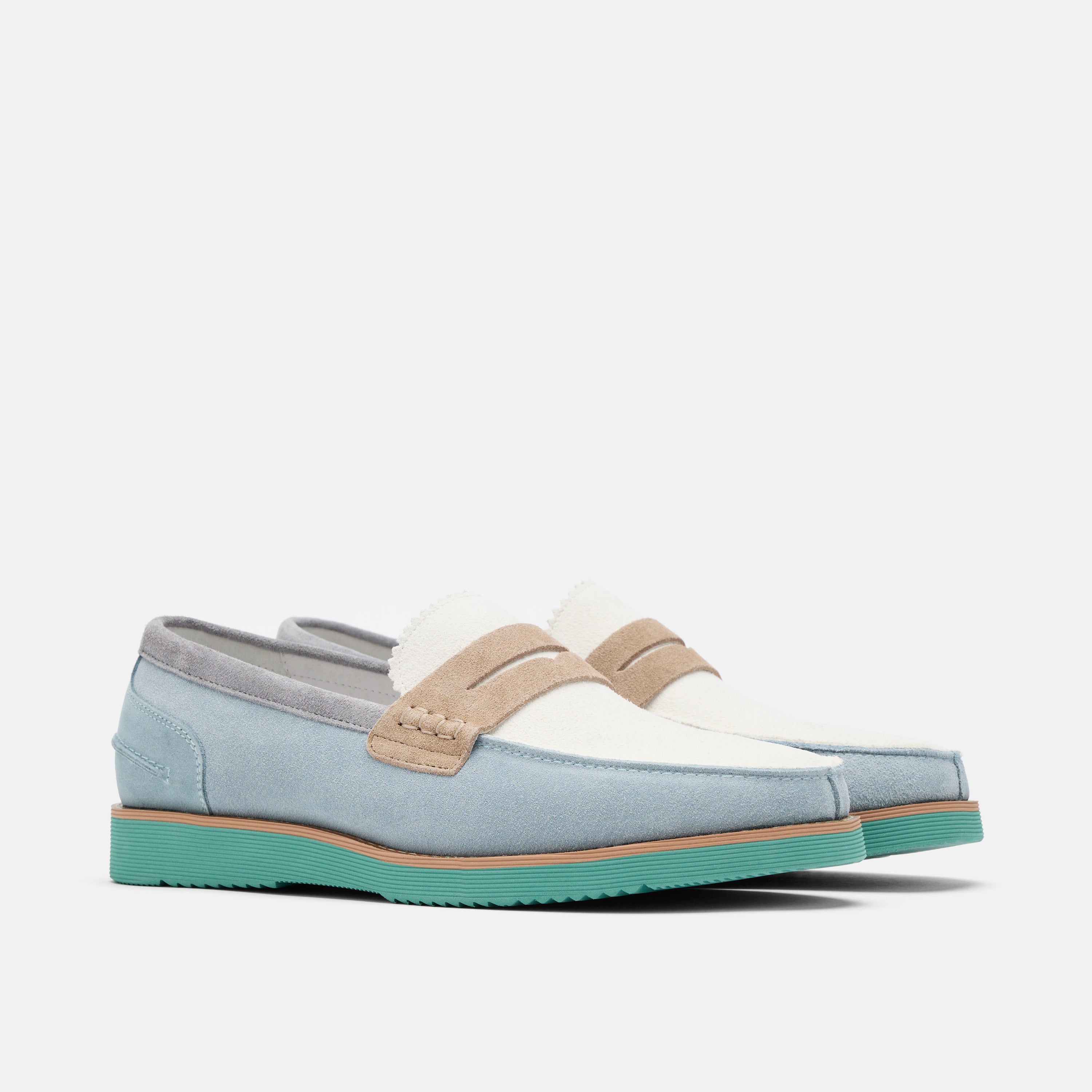 Abe Blue Mist Colorblock Suede Penny Loafers