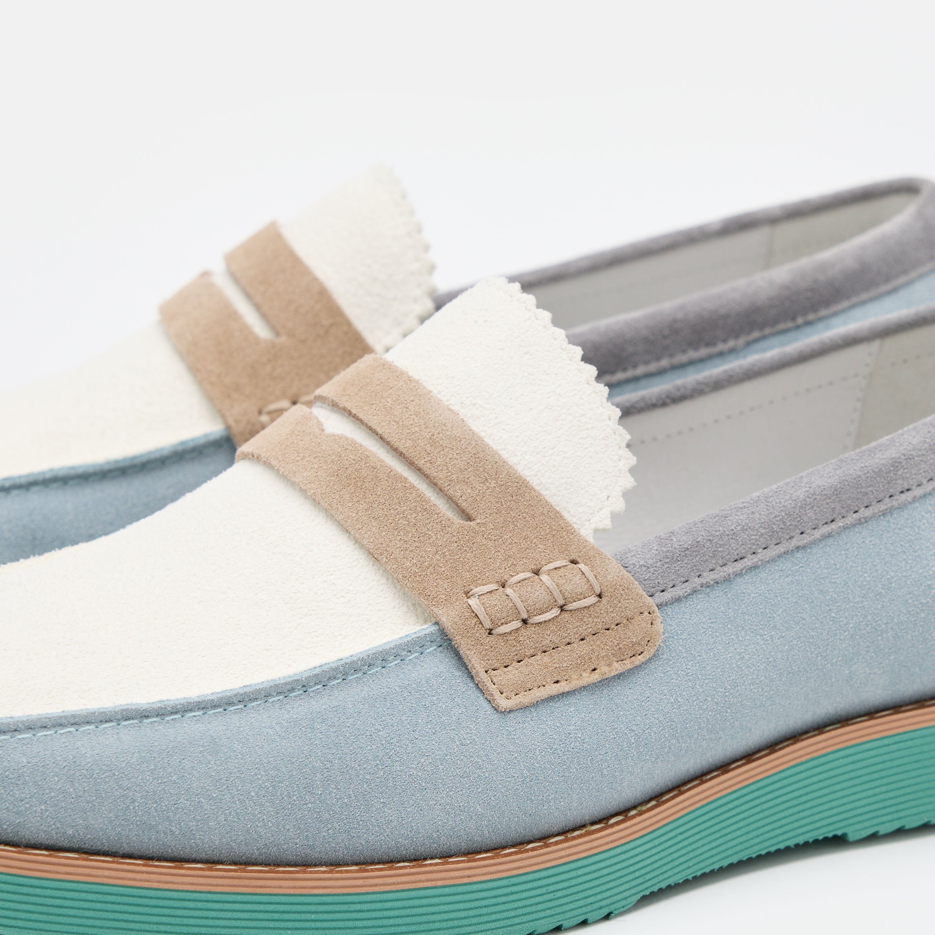 Abe Blue Mist Colorblock Suede Penny Loafers